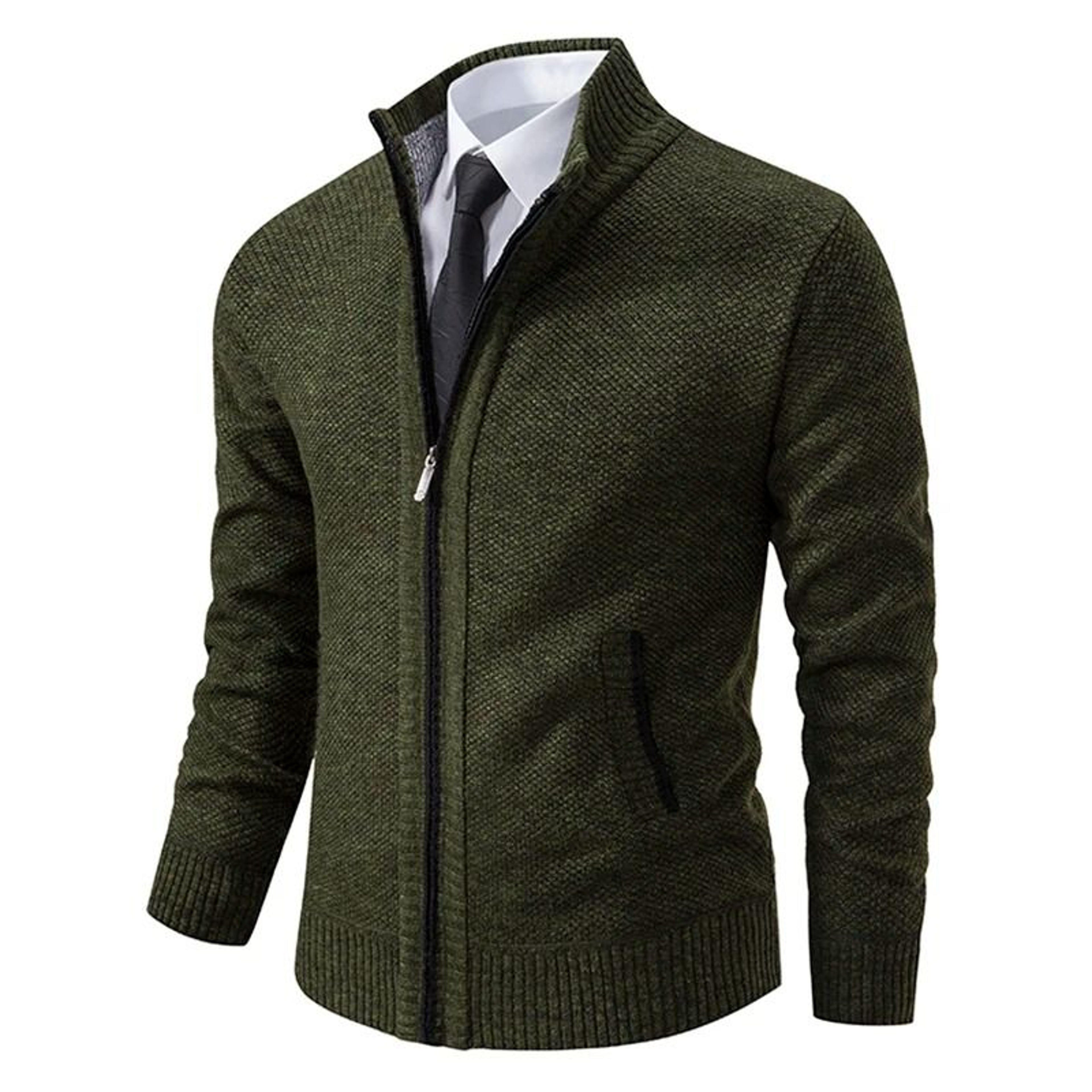 Men Autumn Winter Casual Stand Collar Fleece Warm Zipper Cardigan 7