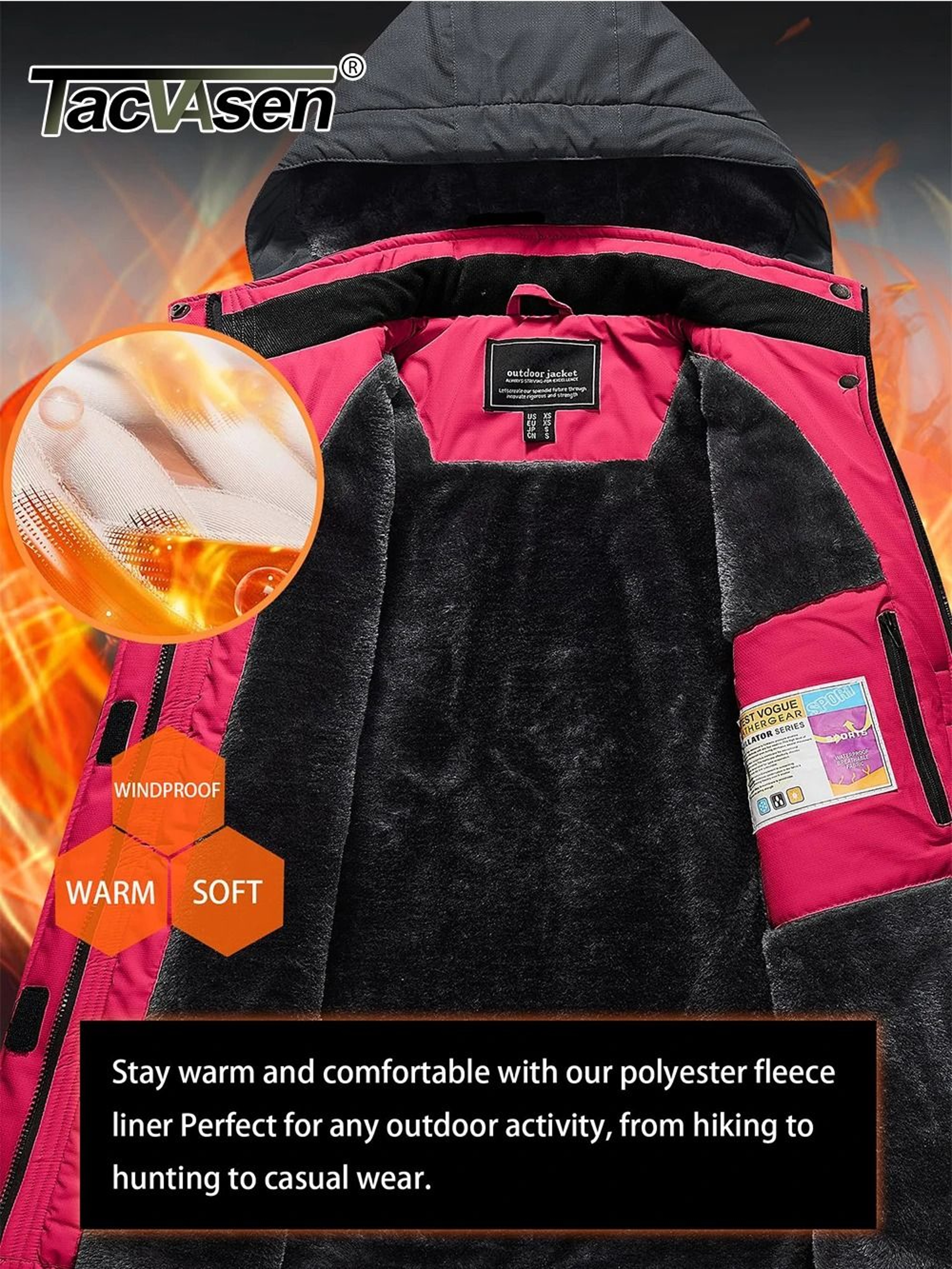 Winter Waterproof Ski Snowboard Jacket Womens Thermal Heavy Fleece Jacket Casual Work Rain Coat Win