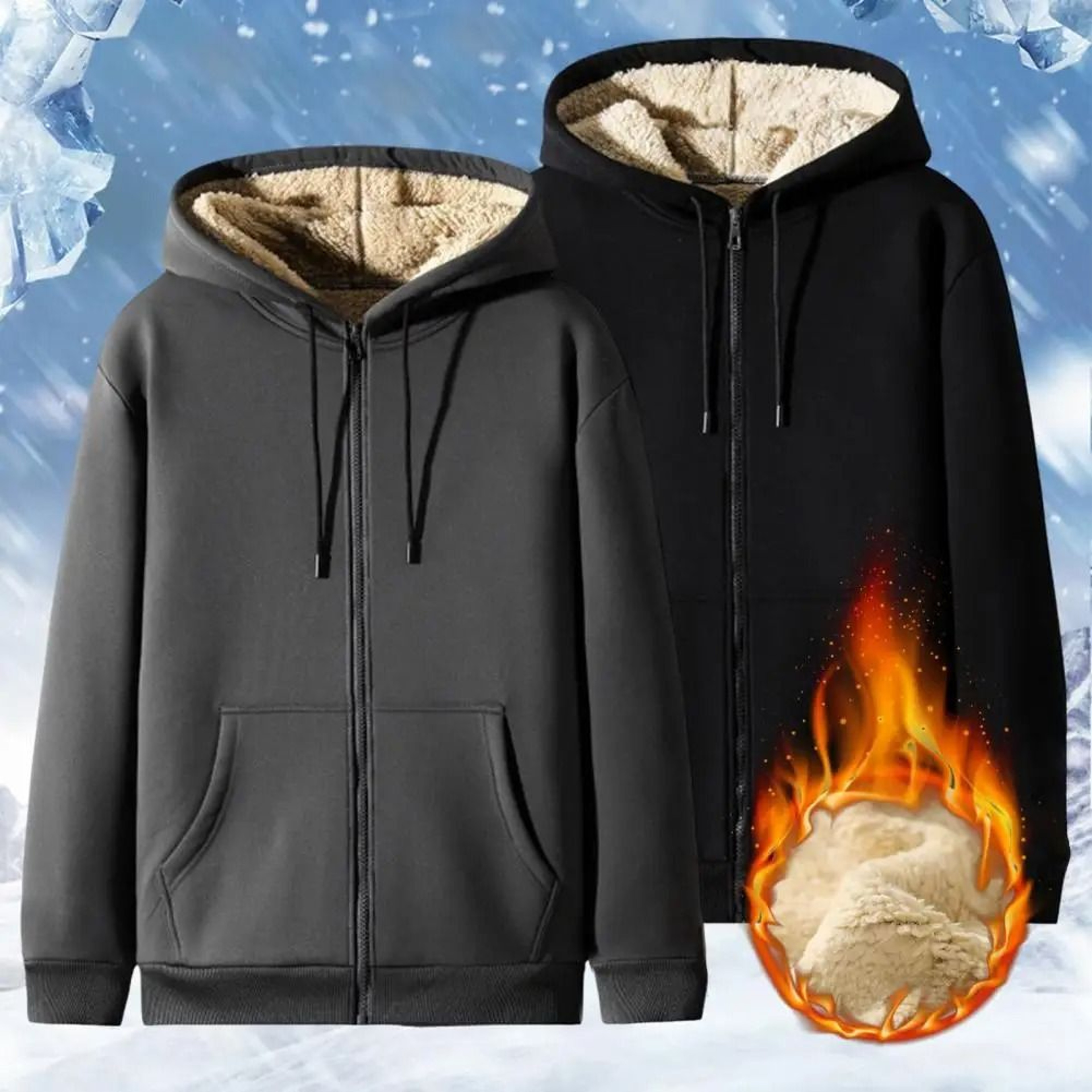 Sherpa Lined Zip Hoodie Warm Fleece Jacket With Pockets 3