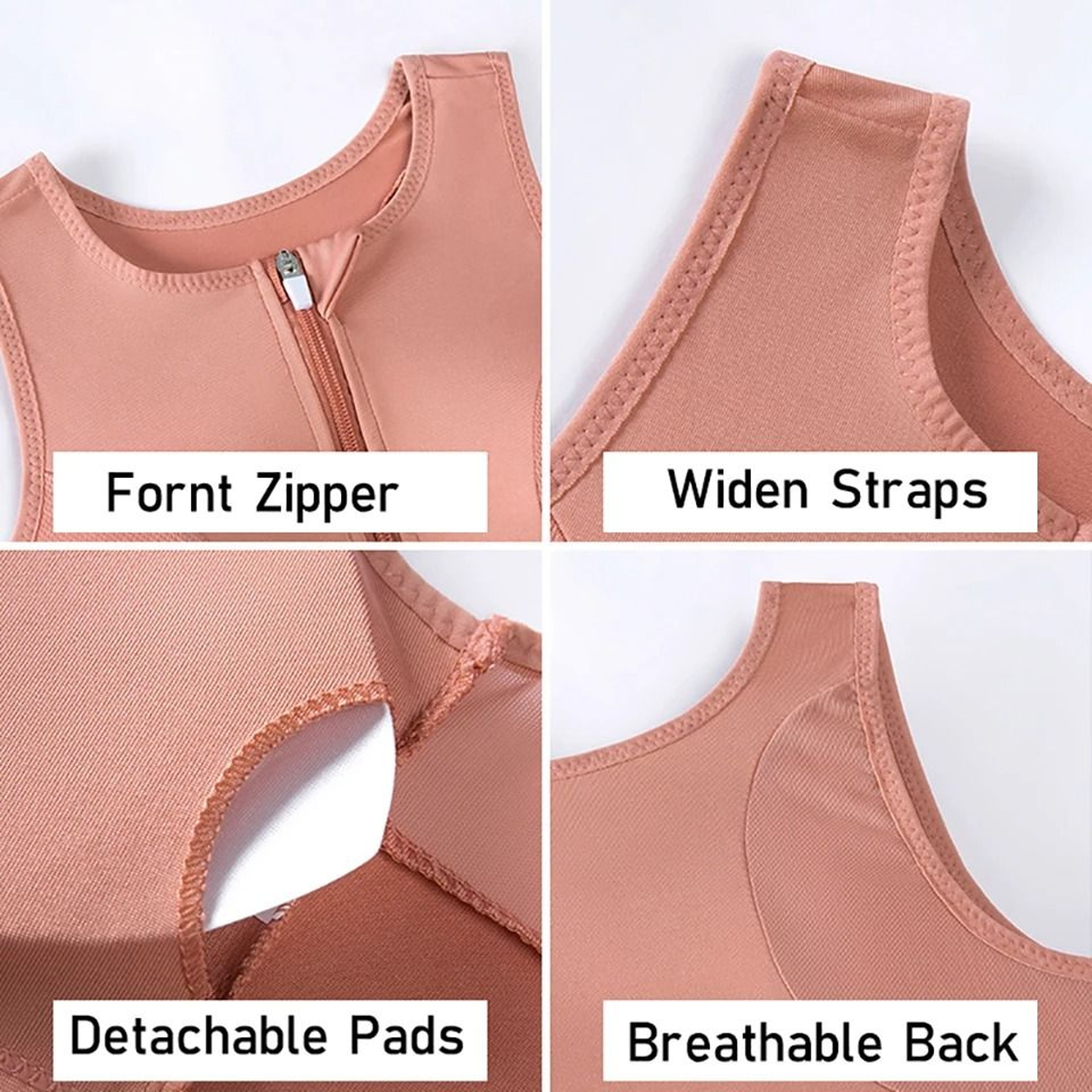 Plus Size High Impact Zip Front Sports Bra Wireless Support 4