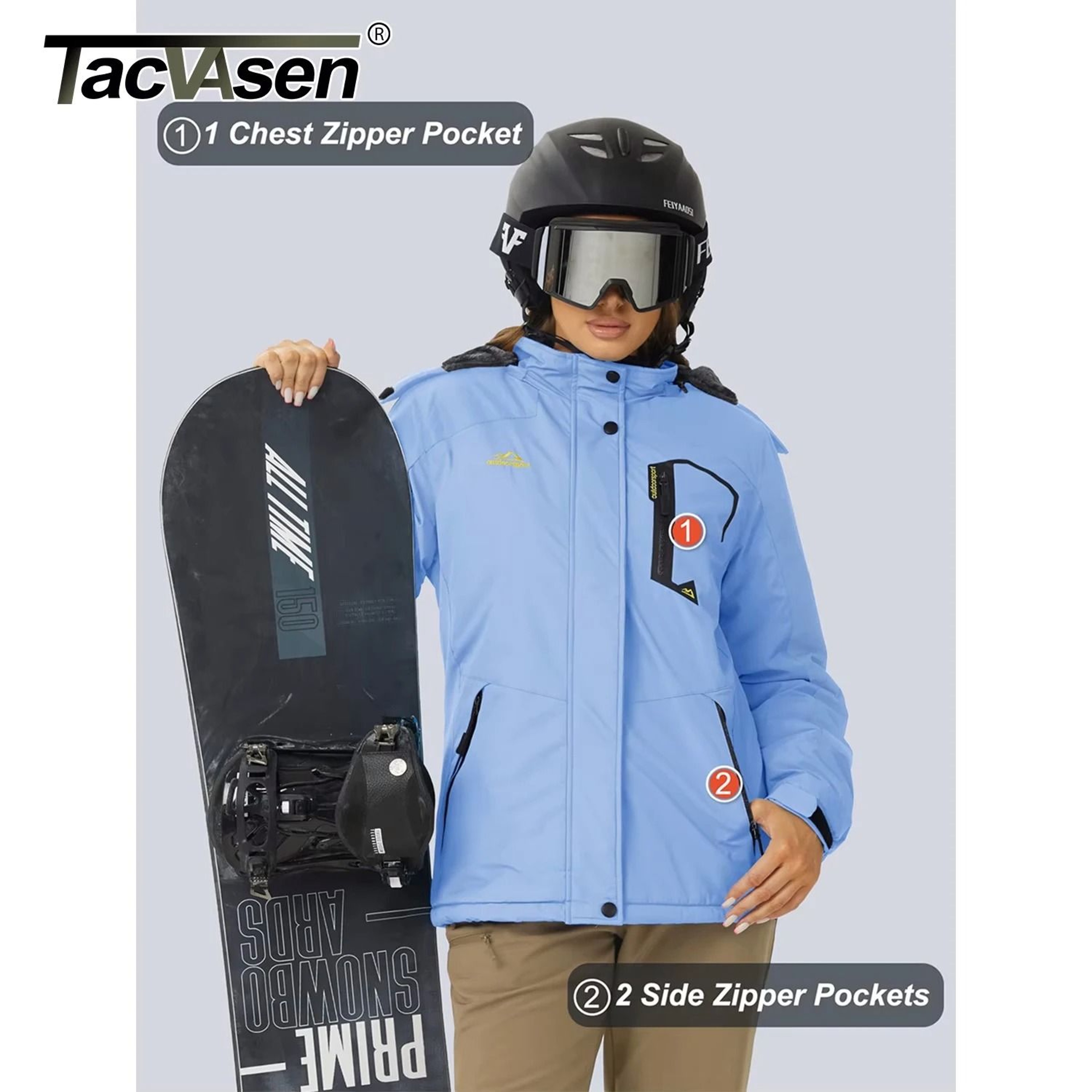 Women Winter Waterproof Ski Jacket With Fleece Lining 1