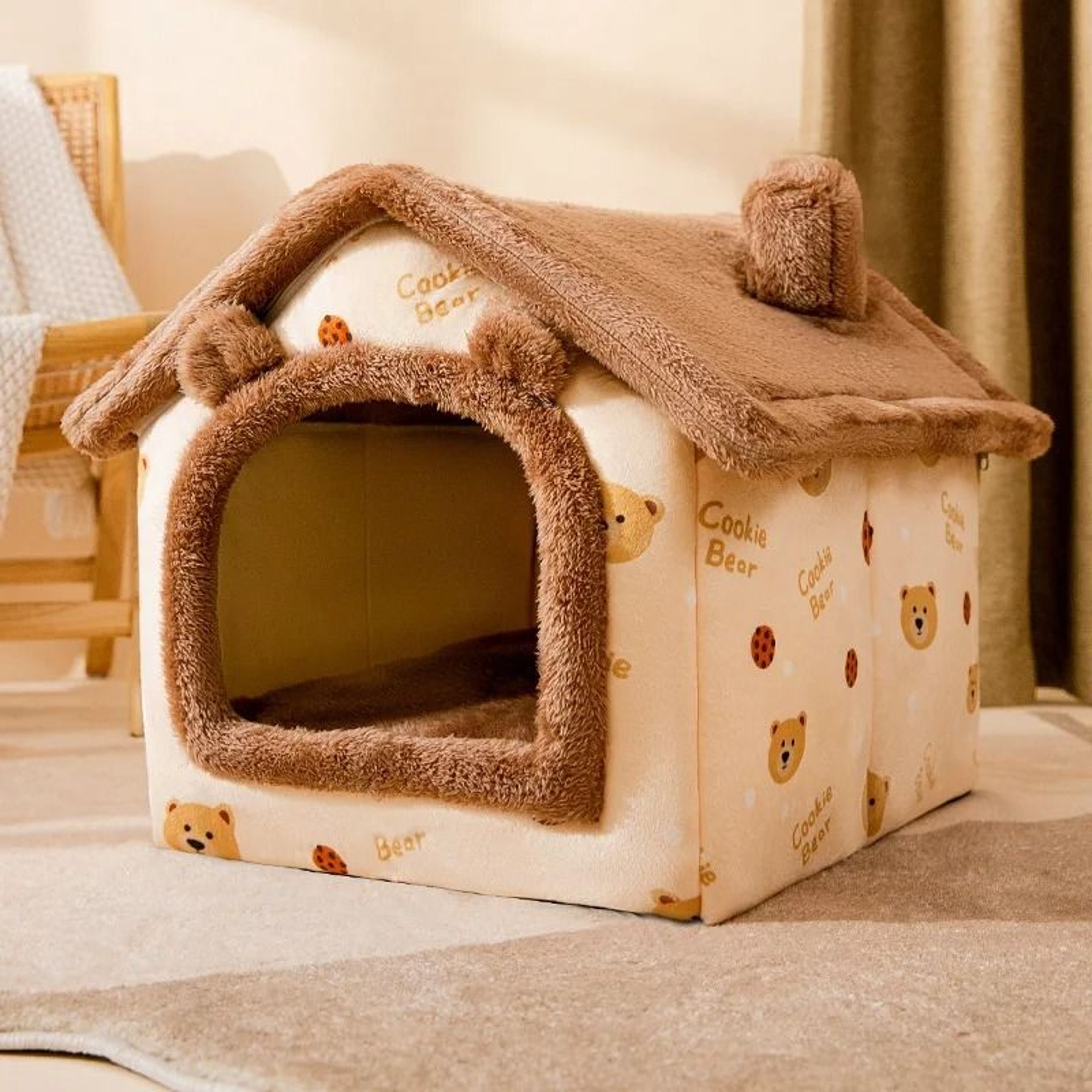 Indoor Soft Dog Kennel Warm Pet Bed Cave With Removable Mat 10
