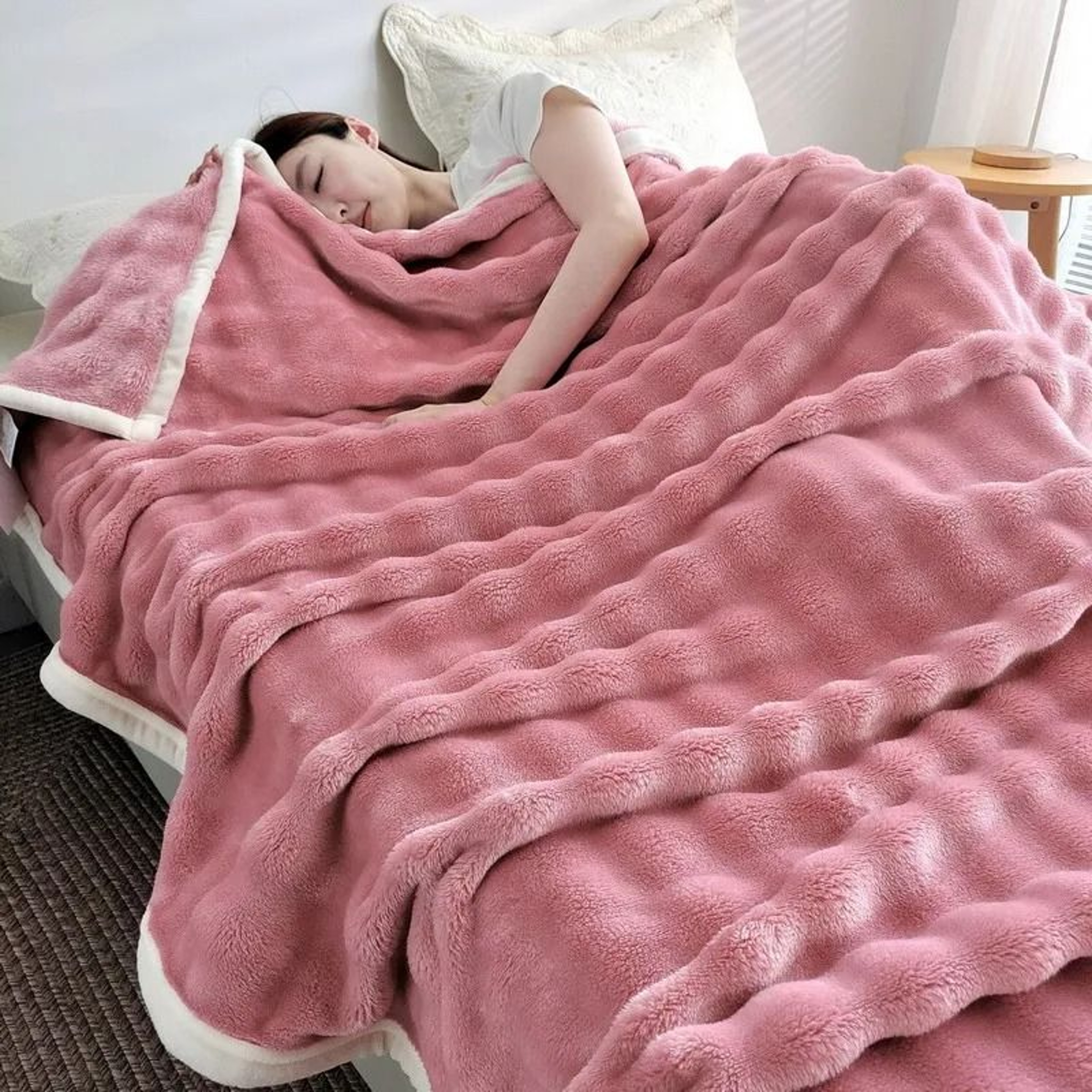 Solid Color Flannel Rabbit Fur Soft Sofa And Bed Blanket 2