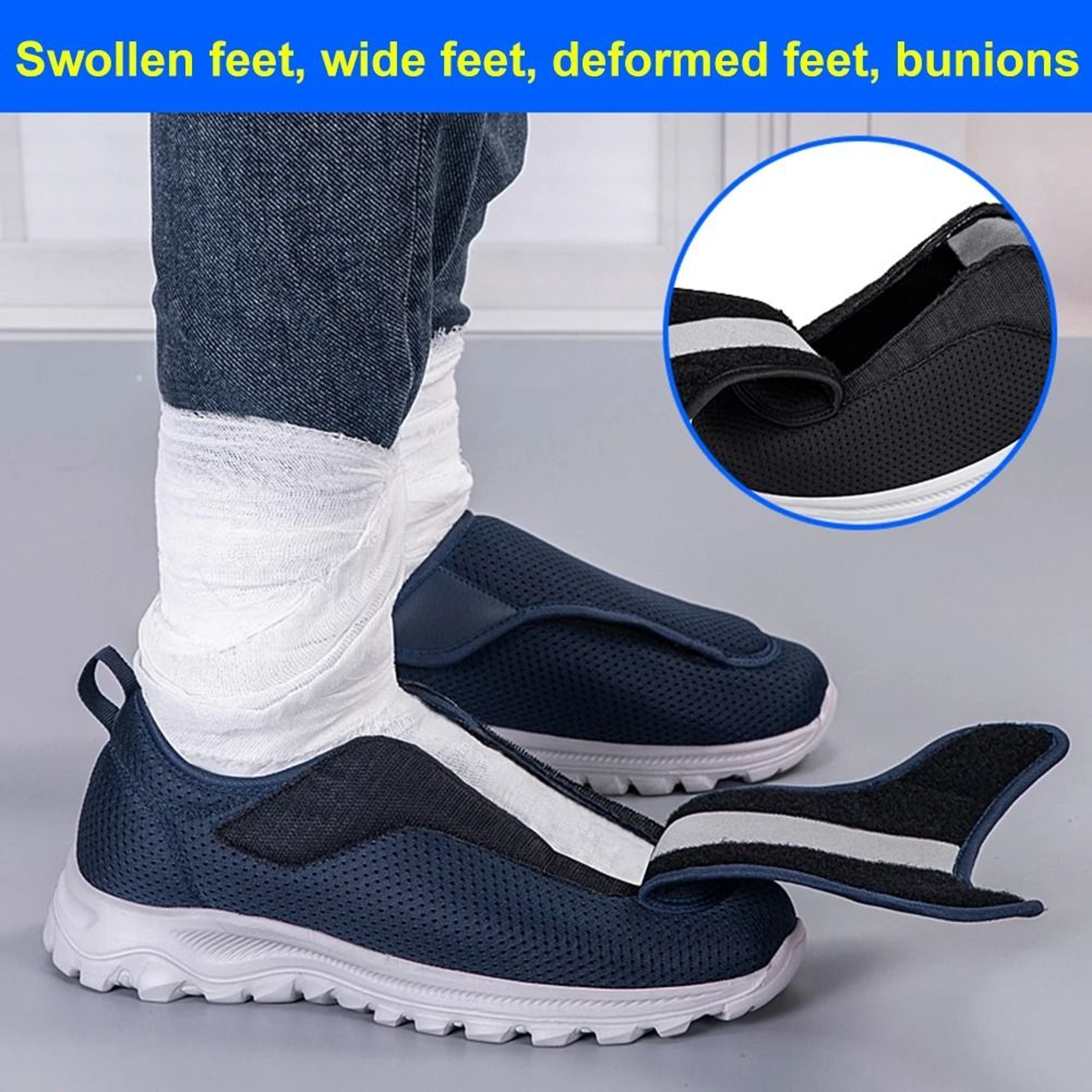 Men Diabetic Orthopedic Walking Shoes Wide Fit Slip On With Velcro Closure 3