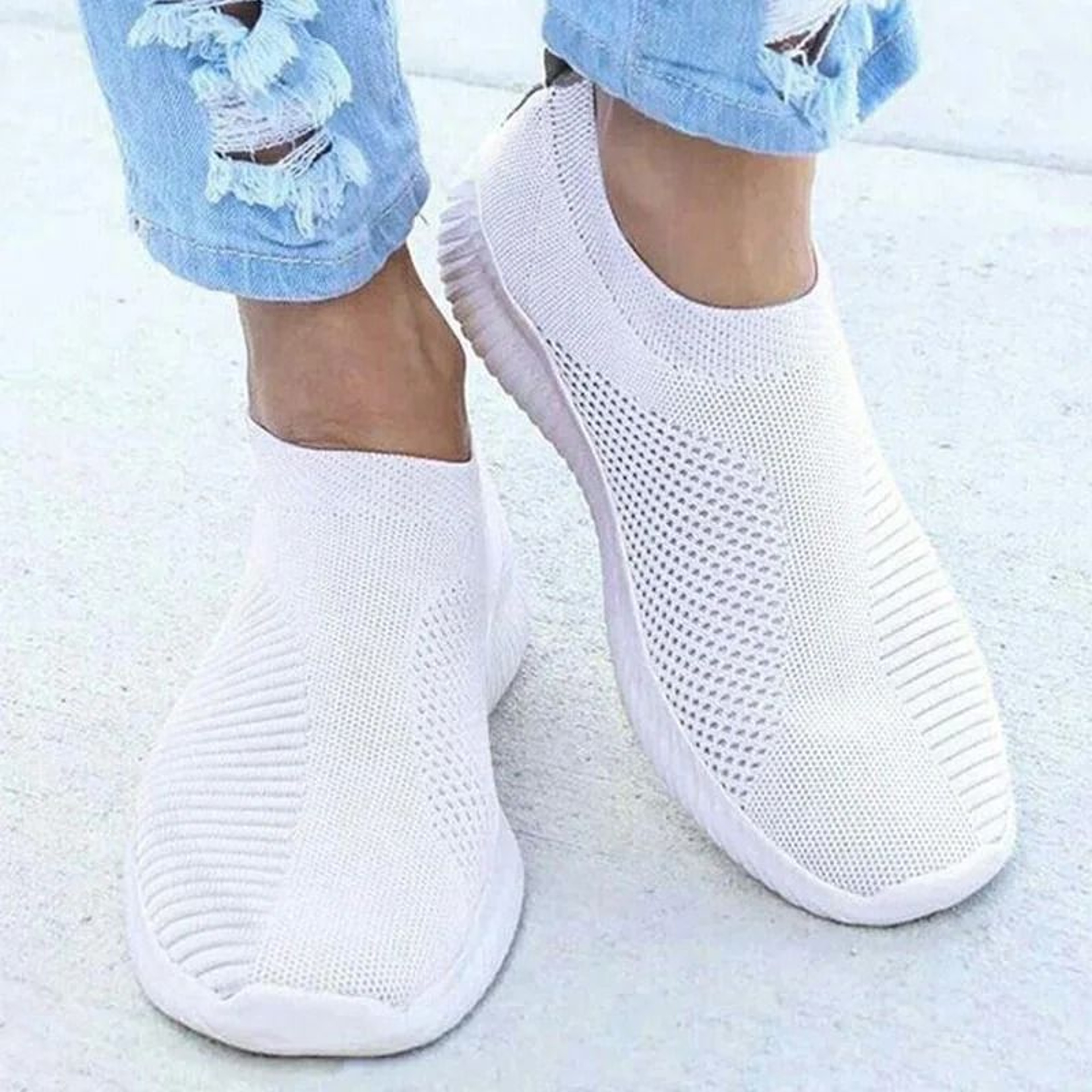Womens Slip On Sneakers Casual Breathable White Sports Shoes 10