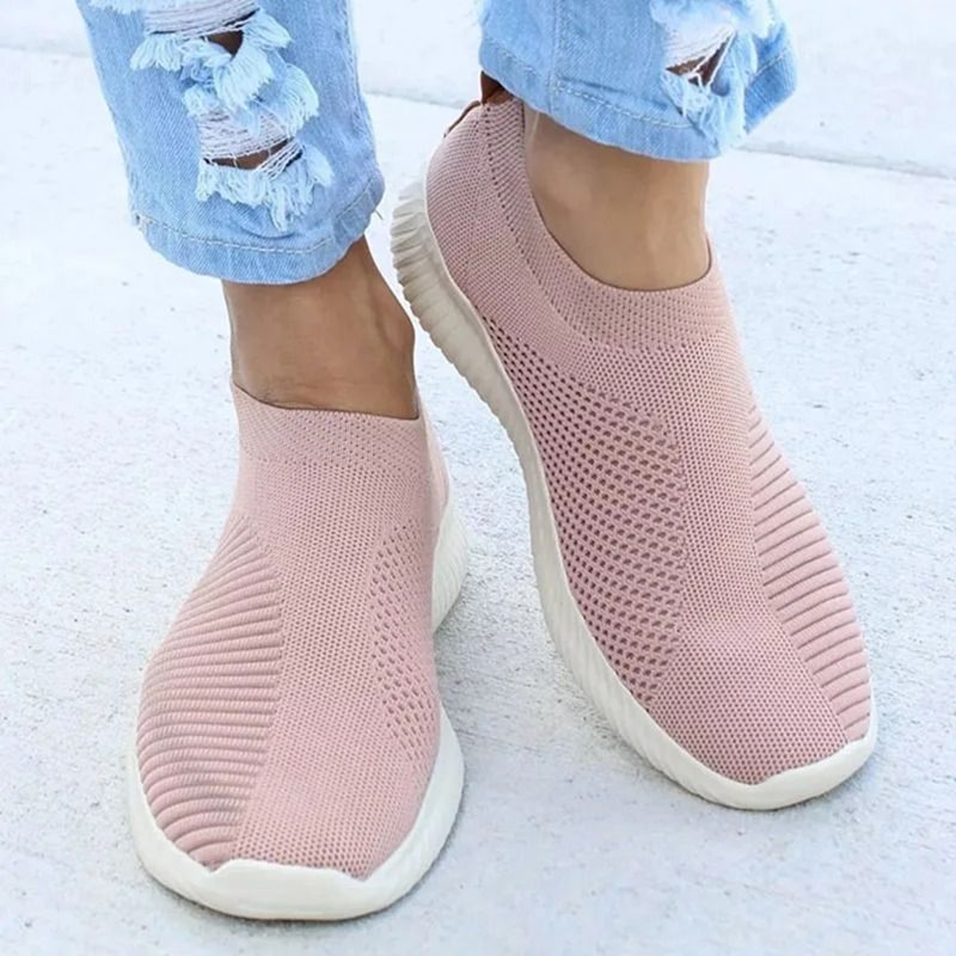 Womens Slip On Sneakers Casual Breathable White Sports Shoes 4