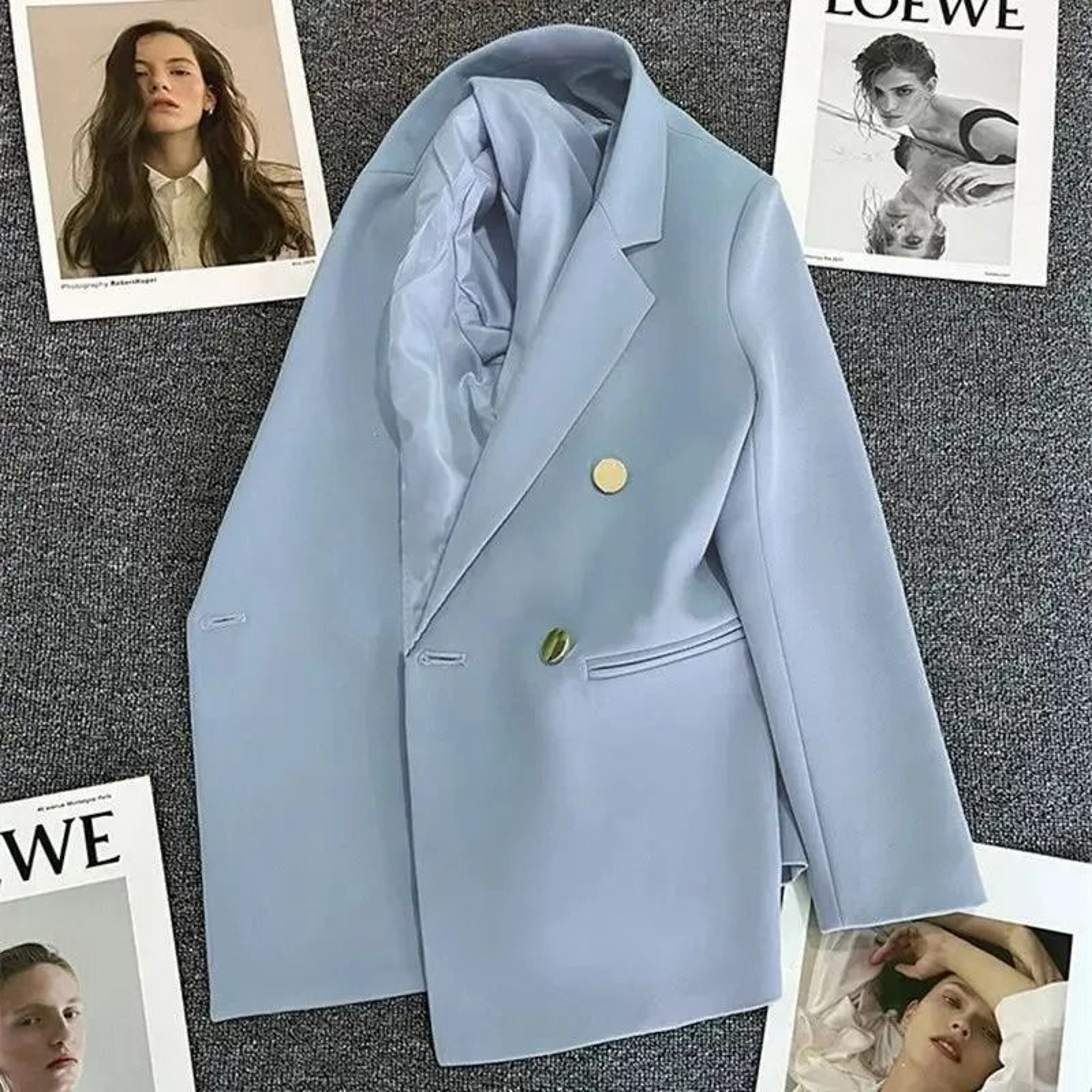 Womens Double Breasted Blazer Elegant Spring Autumn Coat 12