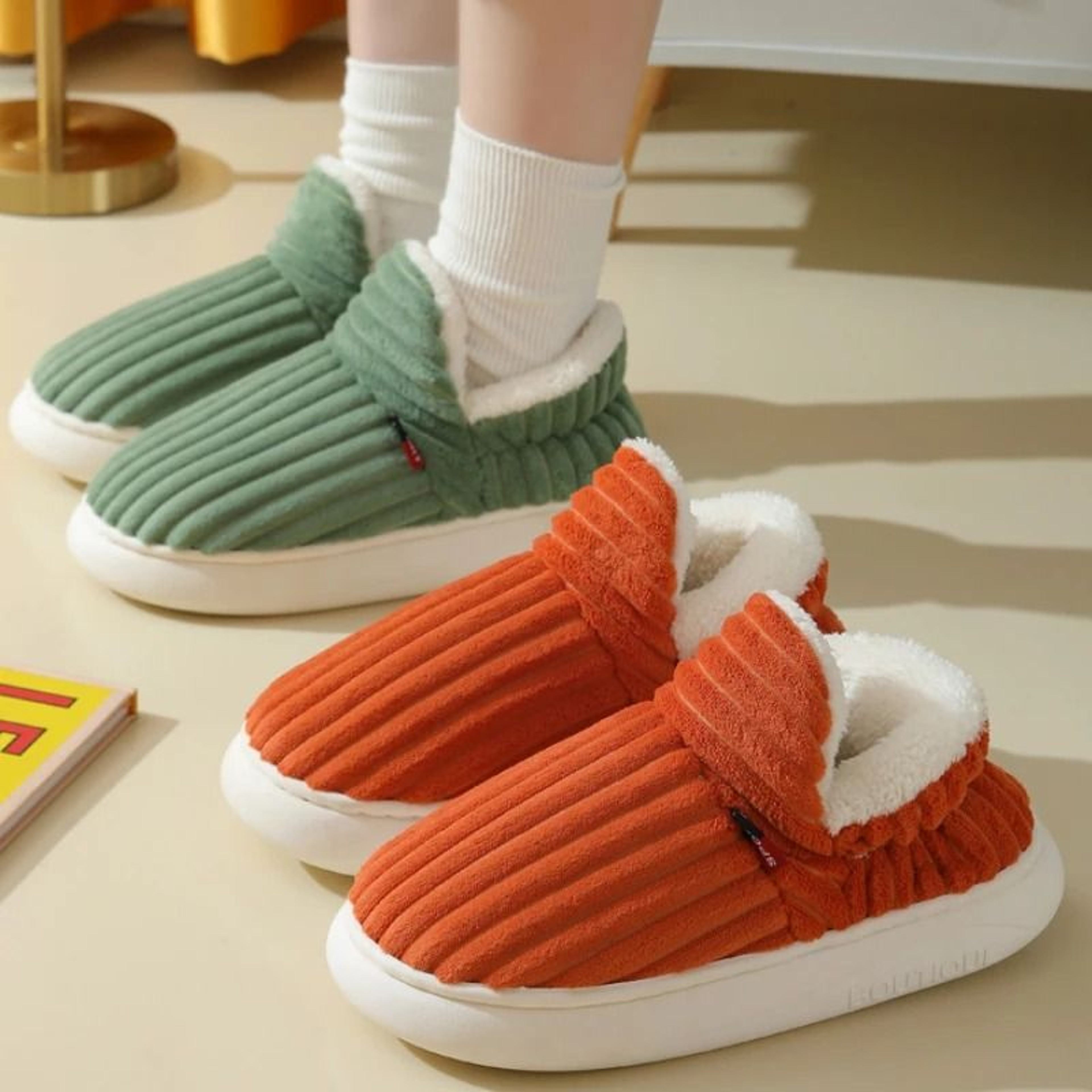 Soft Sole Fuzzy Slippers For Women And Men Winter Warm Plush Cotton Shoes 3