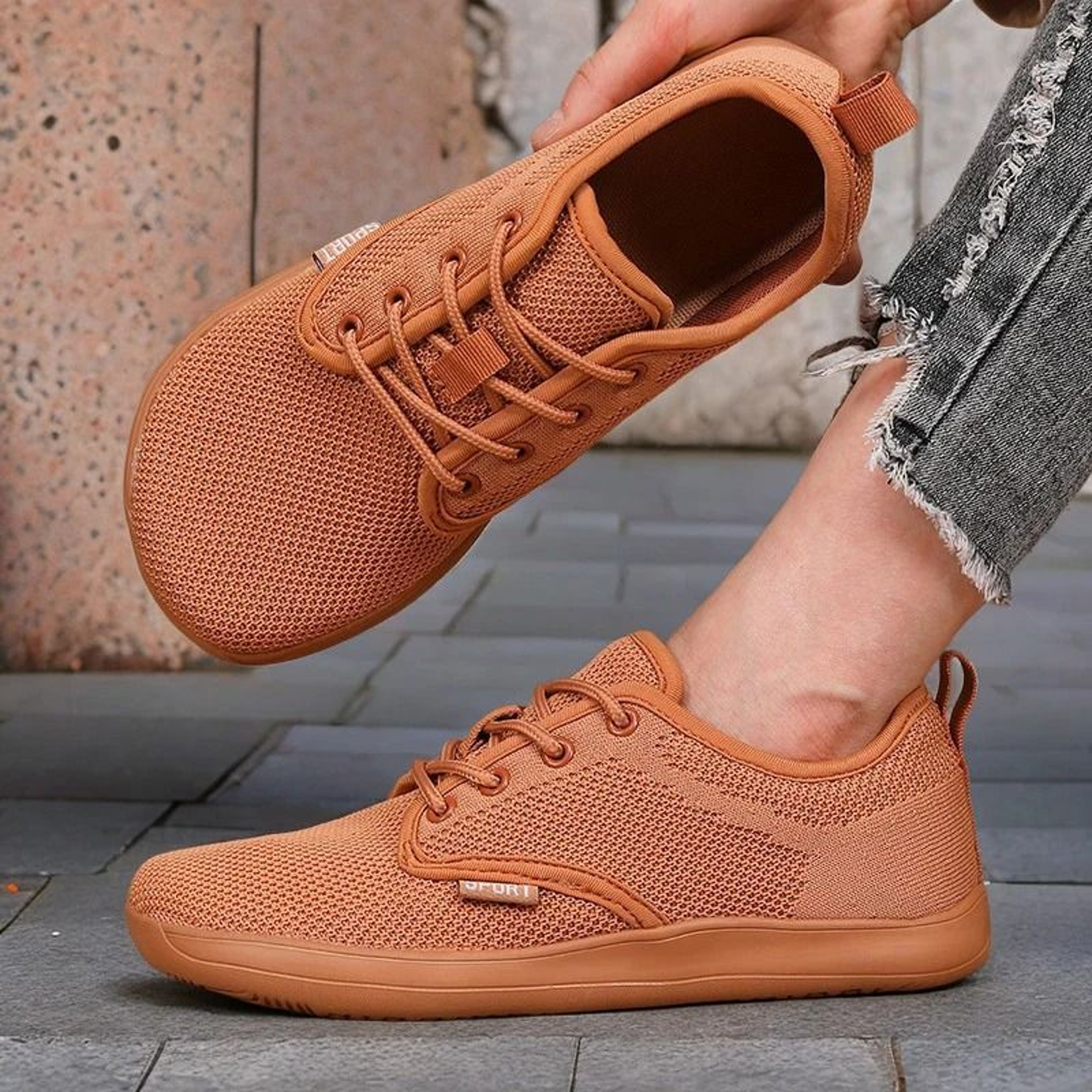 Wide Toe Men Shoes Breathable Knitted Mesh Soft Sole Casual Walking Shoes 0