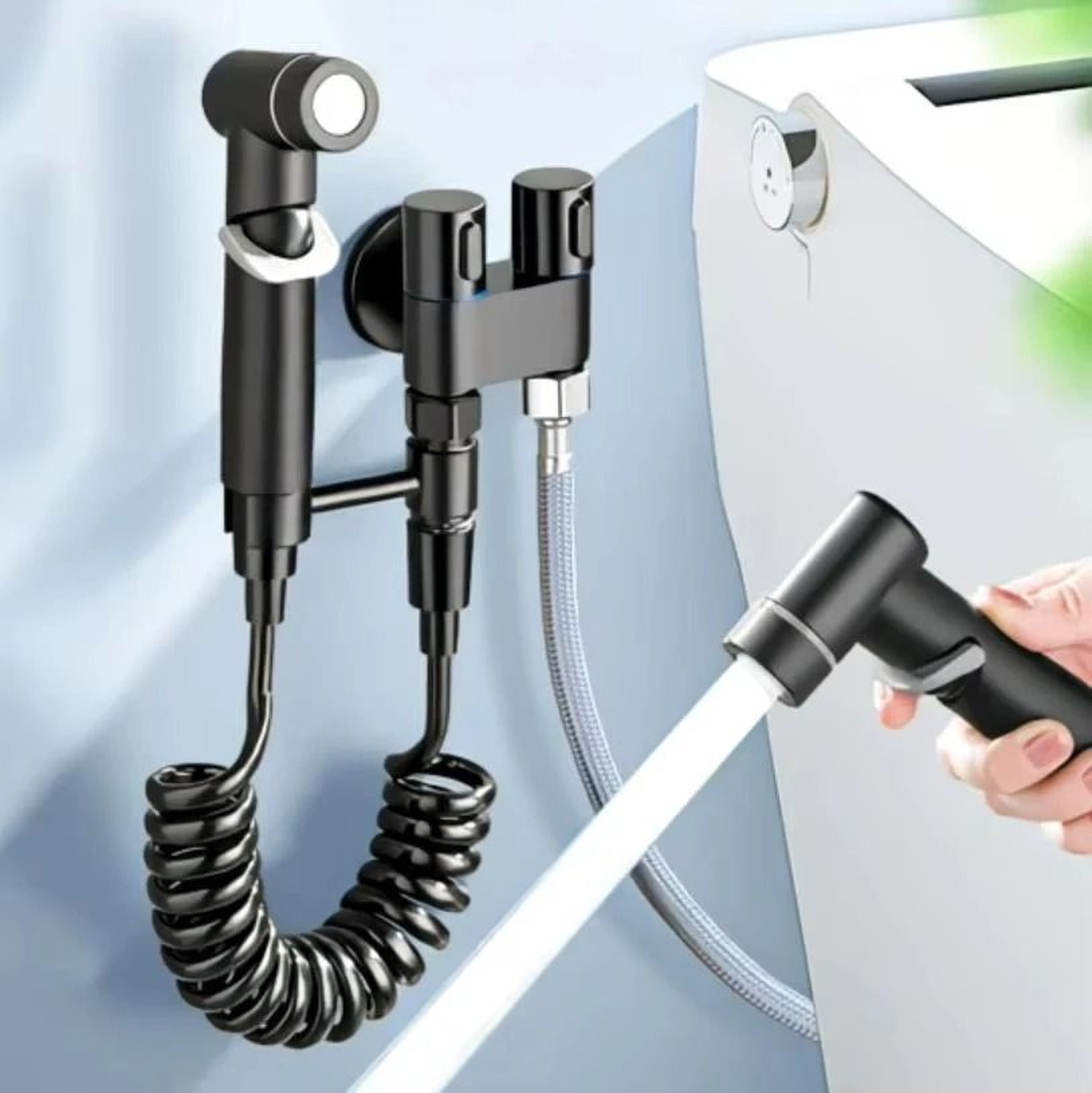 Handheld Bidet Toilet Sprayer Set With Adjustable Pressure And Dual Switch 1