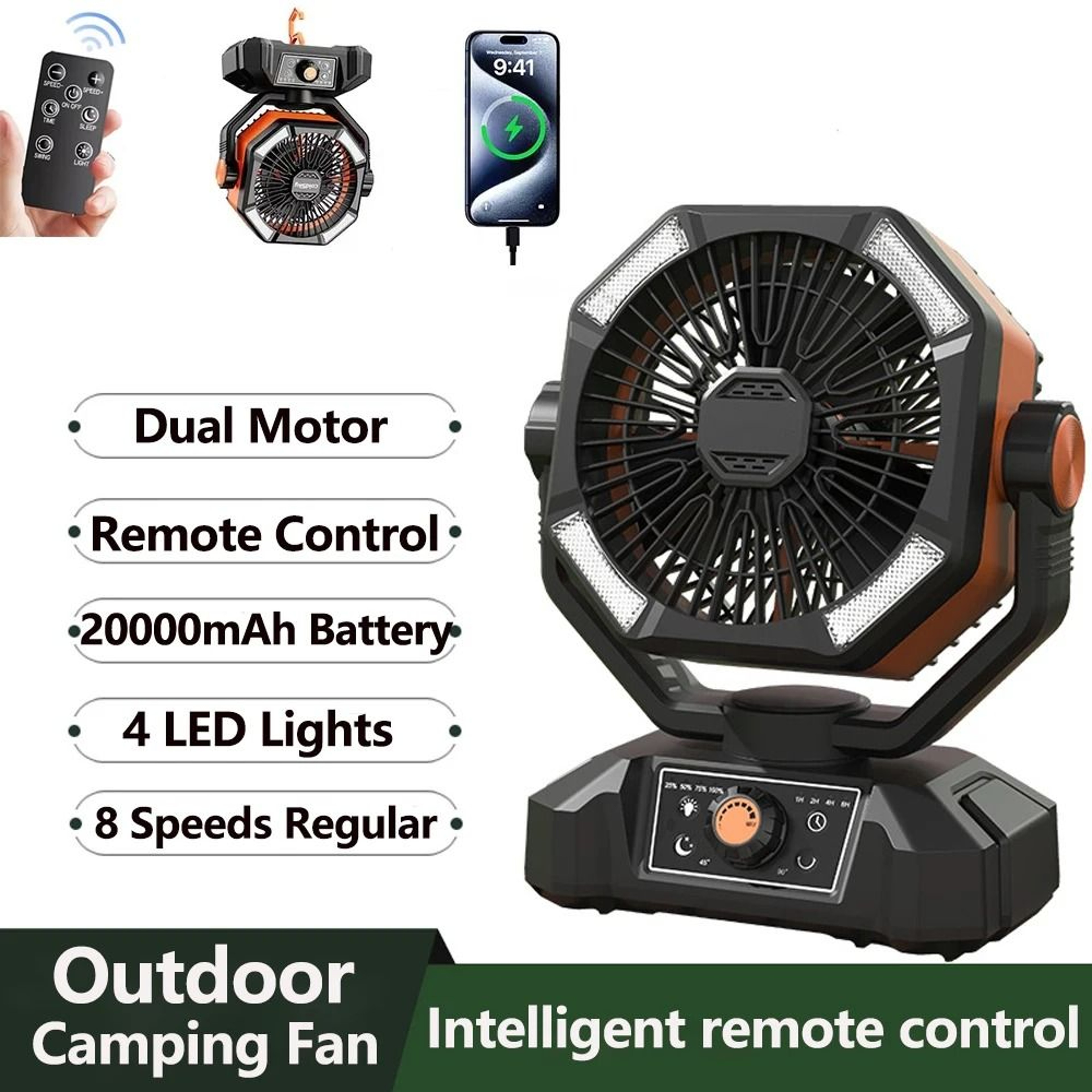 Portable Camping Fan With 20000mAh Battery And LED Lantern 1
