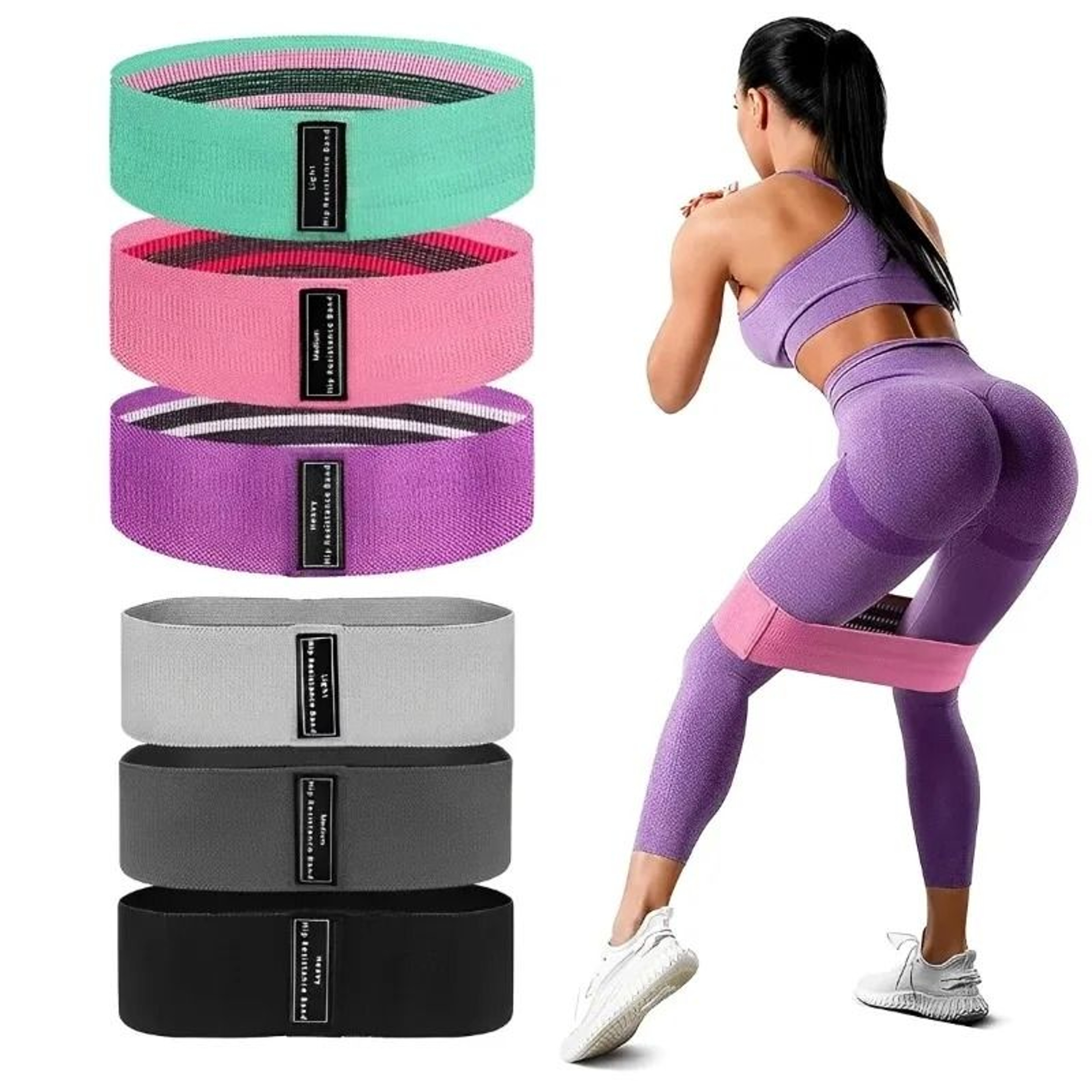 Fabric Resistance Bands Set 3pcs Non Slip Booty And Thigh Workout Loops 0