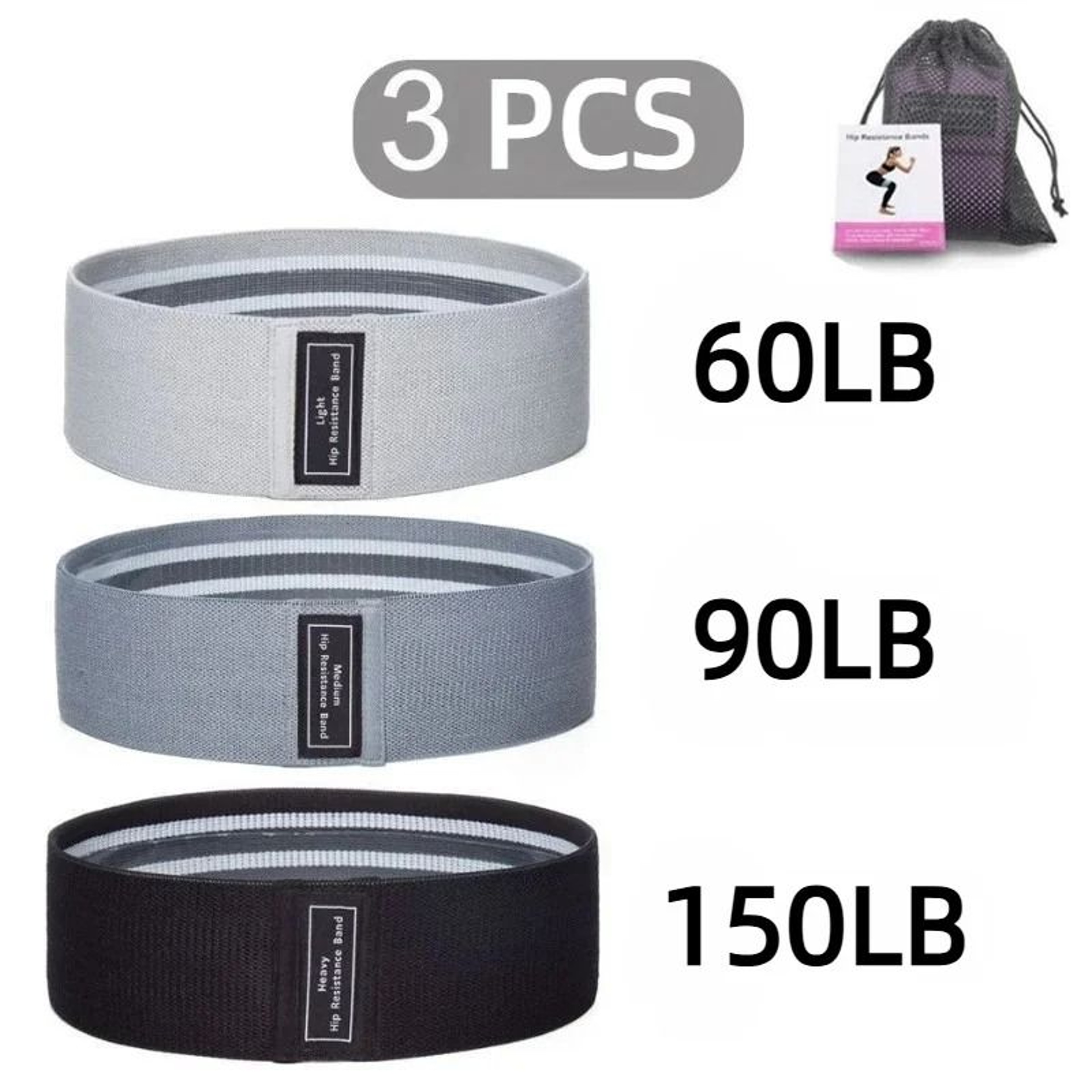 Fabric Resistance Bands Set 3pcs Non Slip Booty And Thigh Workout Loops 4