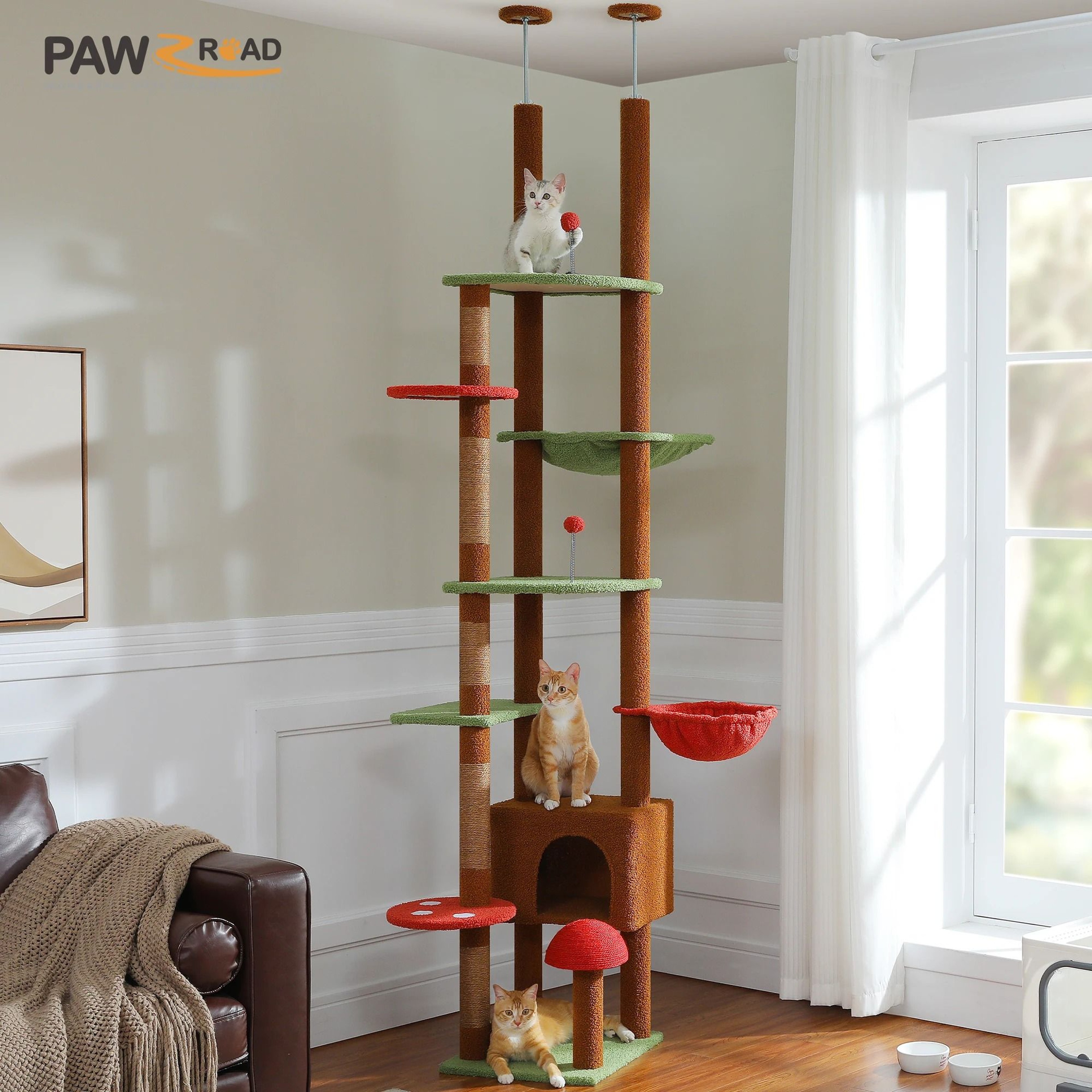 Adjustable Floor To Ceiling Cat Tree With Hammock And Scratching Posts 1