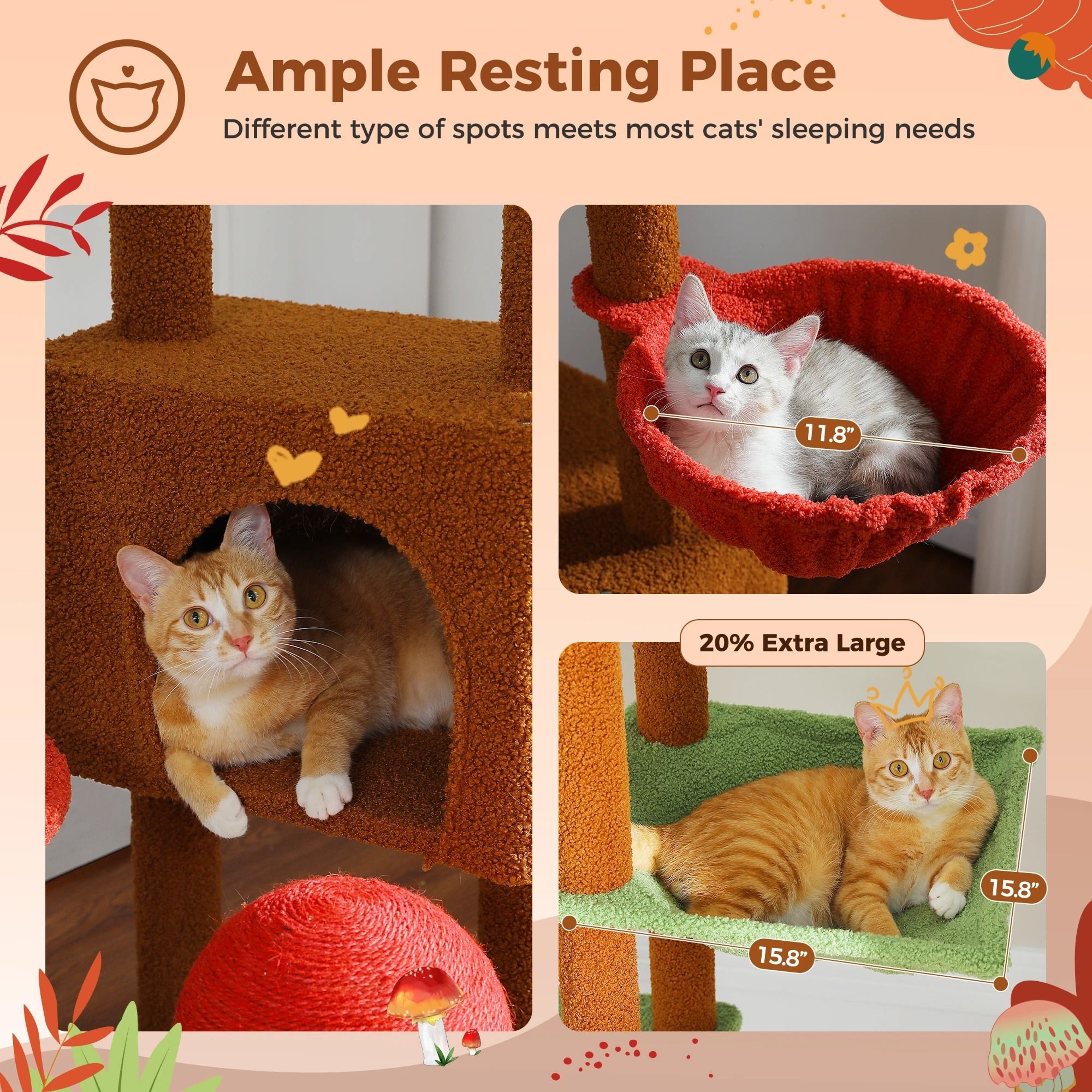 Adjustable Floor To Ceiling Cat Tree With Hammock And Scratching Posts 3