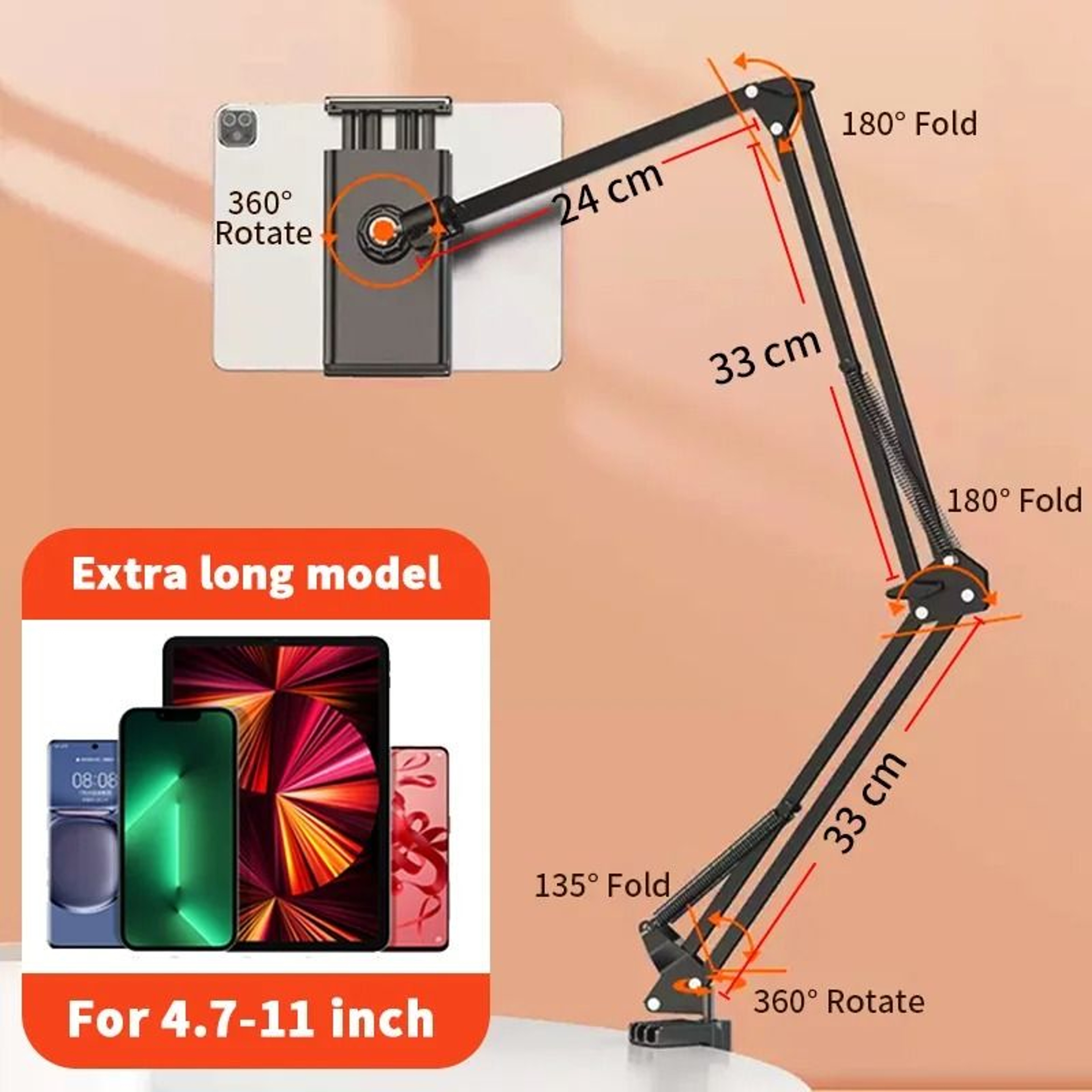 Tablet Holder For Bed With 90cm Metal Arm 360 Rotating Tablet Stand For IPad And Phones 7