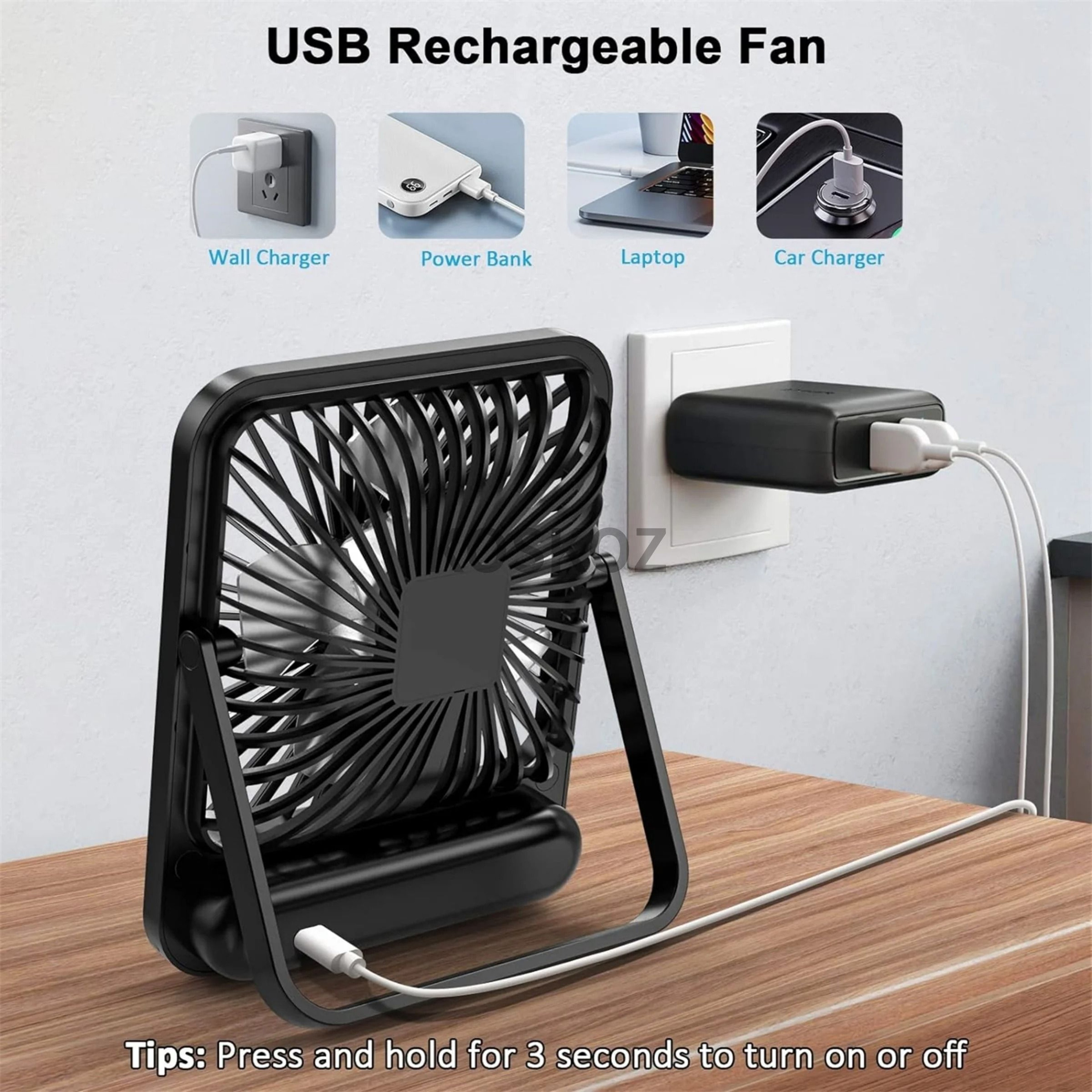 Portable USB Rechargeable Desk Fan With 180 Foldable Tilt And 5 Speeds 5