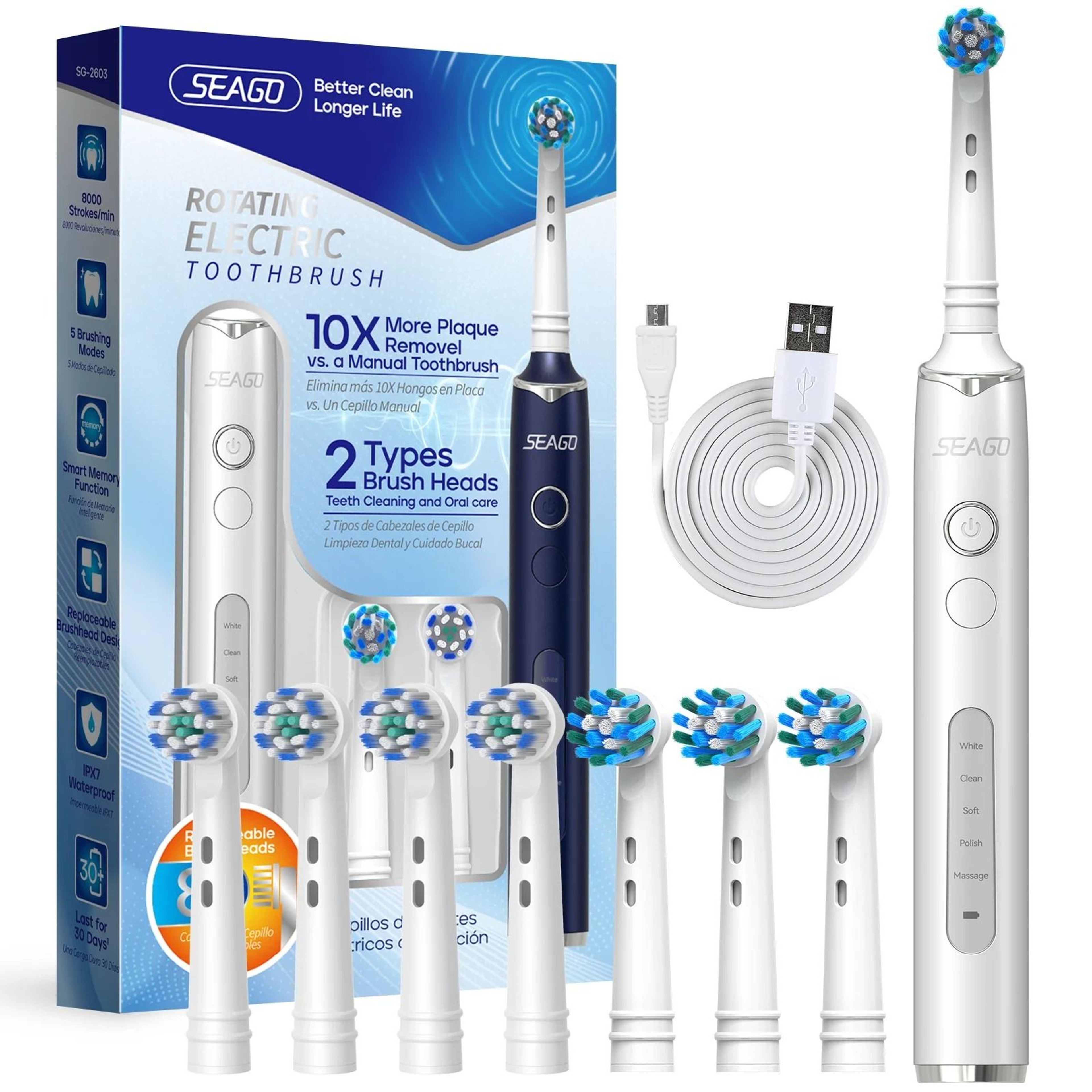 Rotating Electric Toothbrush With 8 Heads 5 Modes And Smart Timer 0