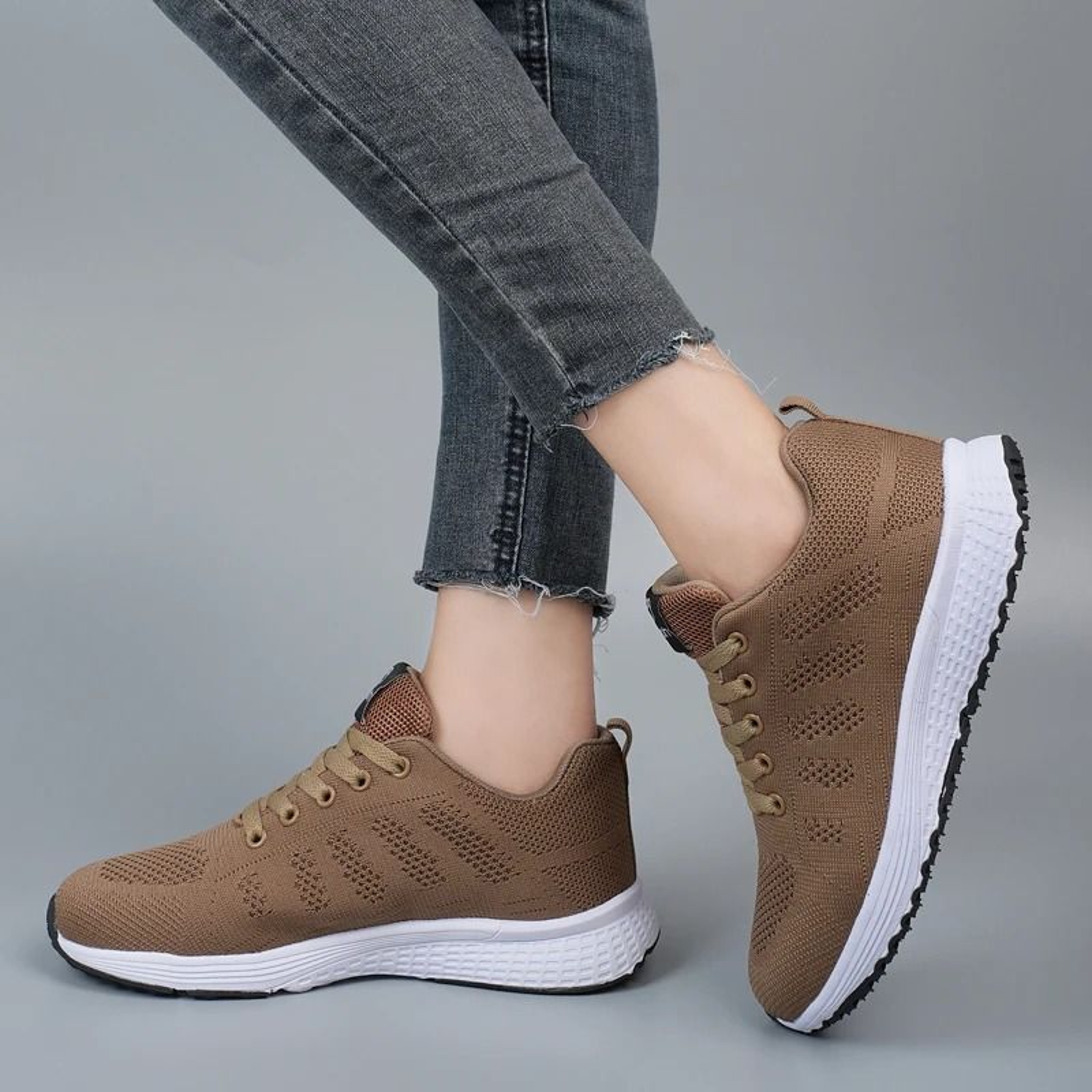 Breathable Knit Sneakers For Women Casual Lace Up Walking Shoes 2