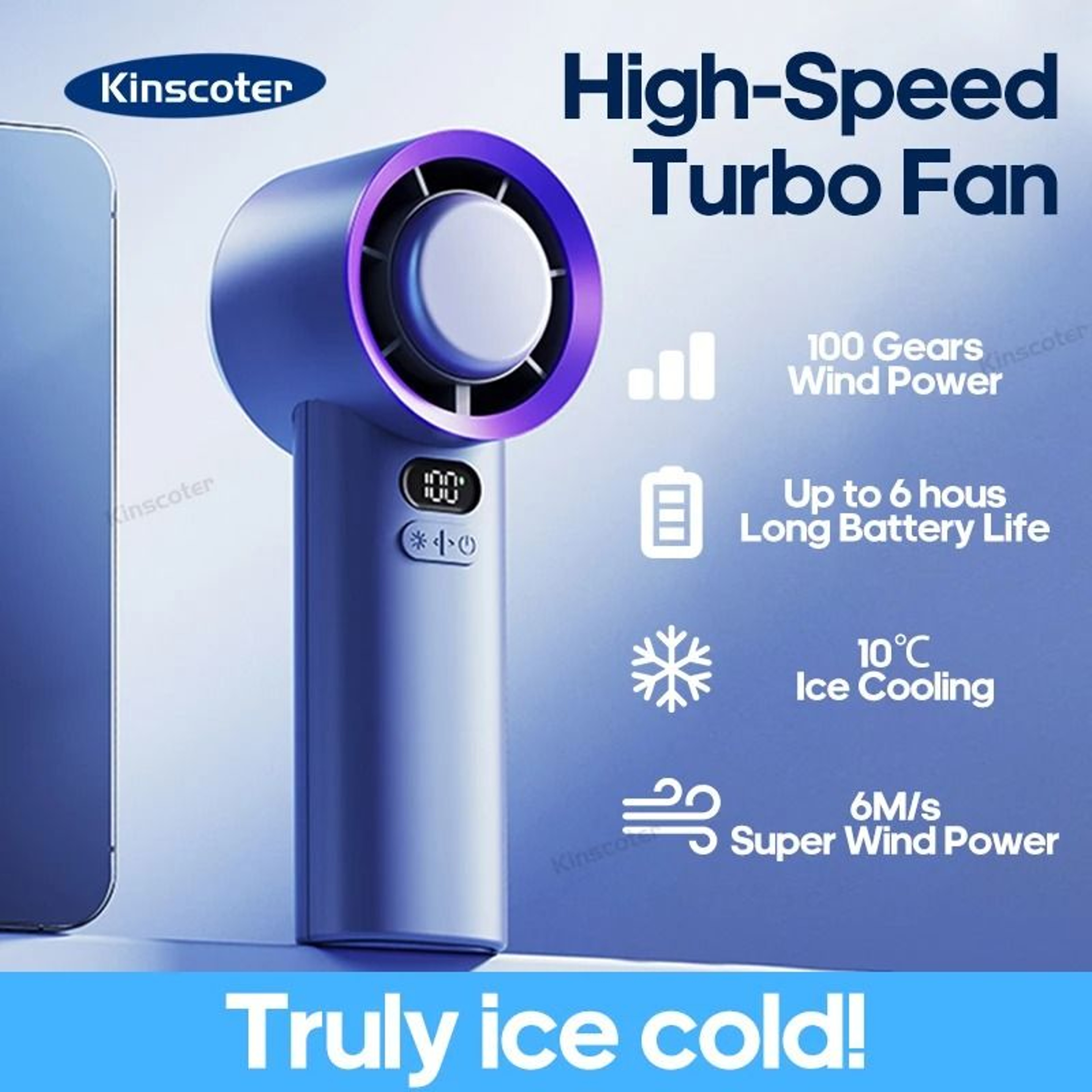 Portable Handheld Turbo Fan With 100 Speed Settings And Ice Cooling 0