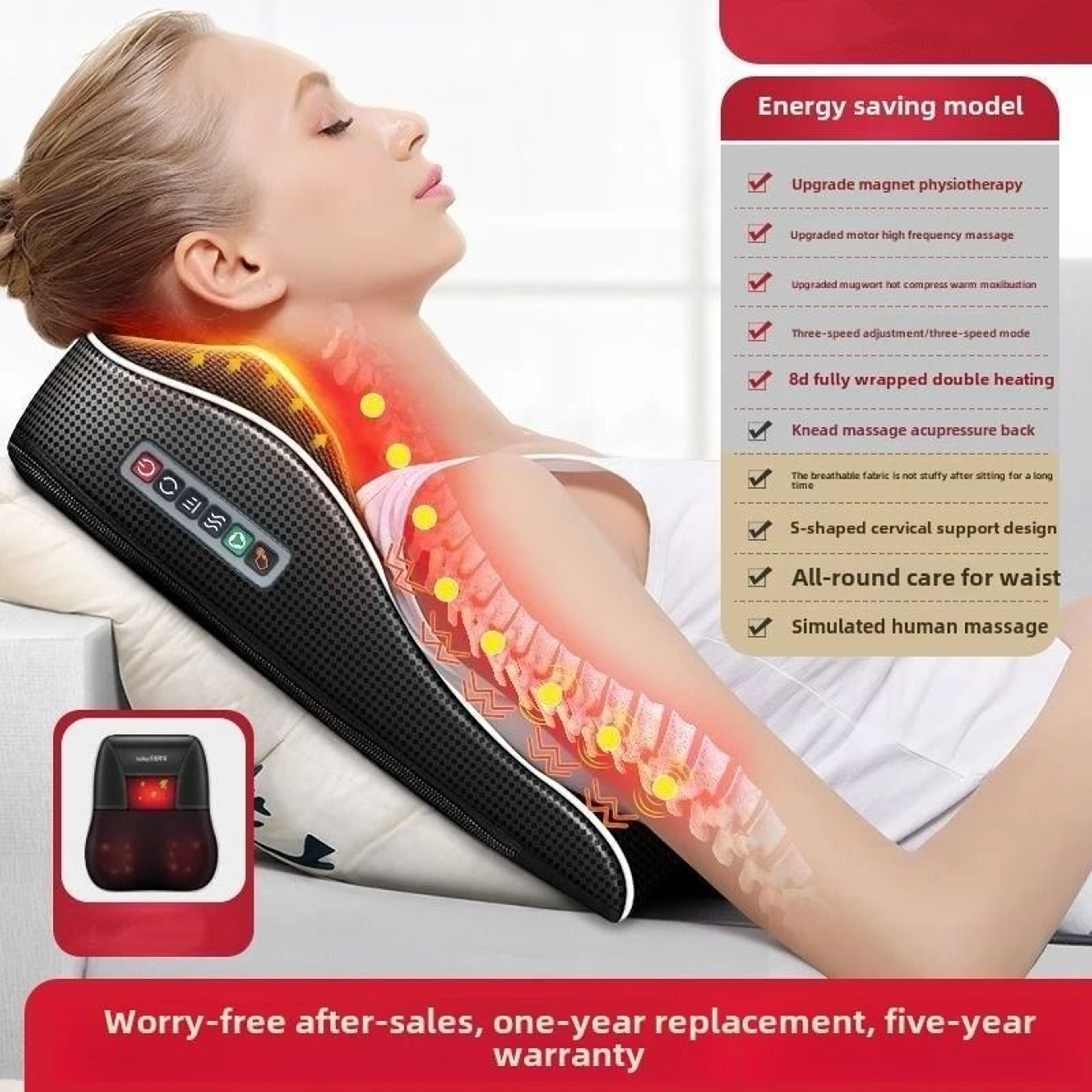 Electric Neck And Back Massager Pillow With Heat And Vibration 8