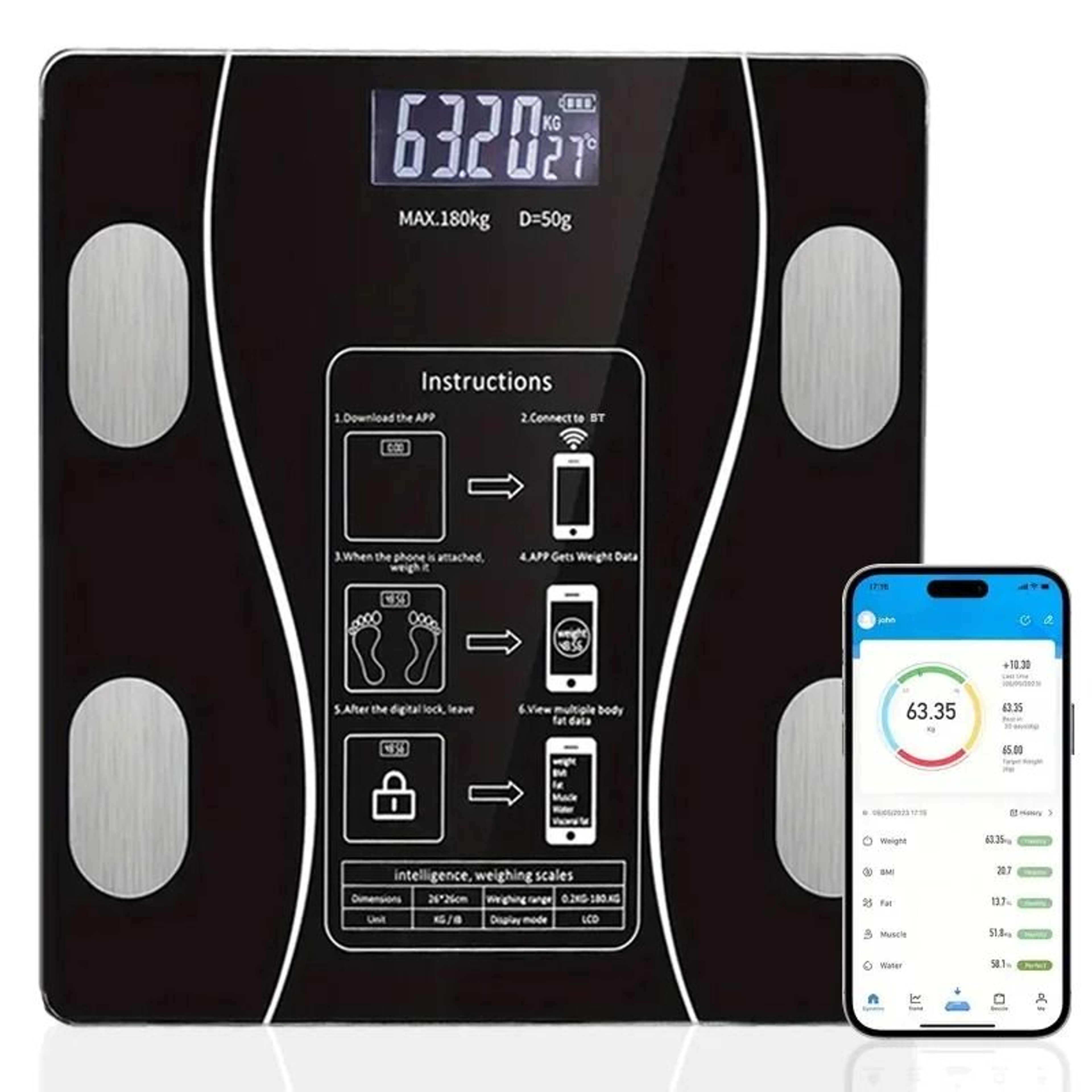 Smart Body Fat Scale With LED Display And Body Composition Analyzer 1