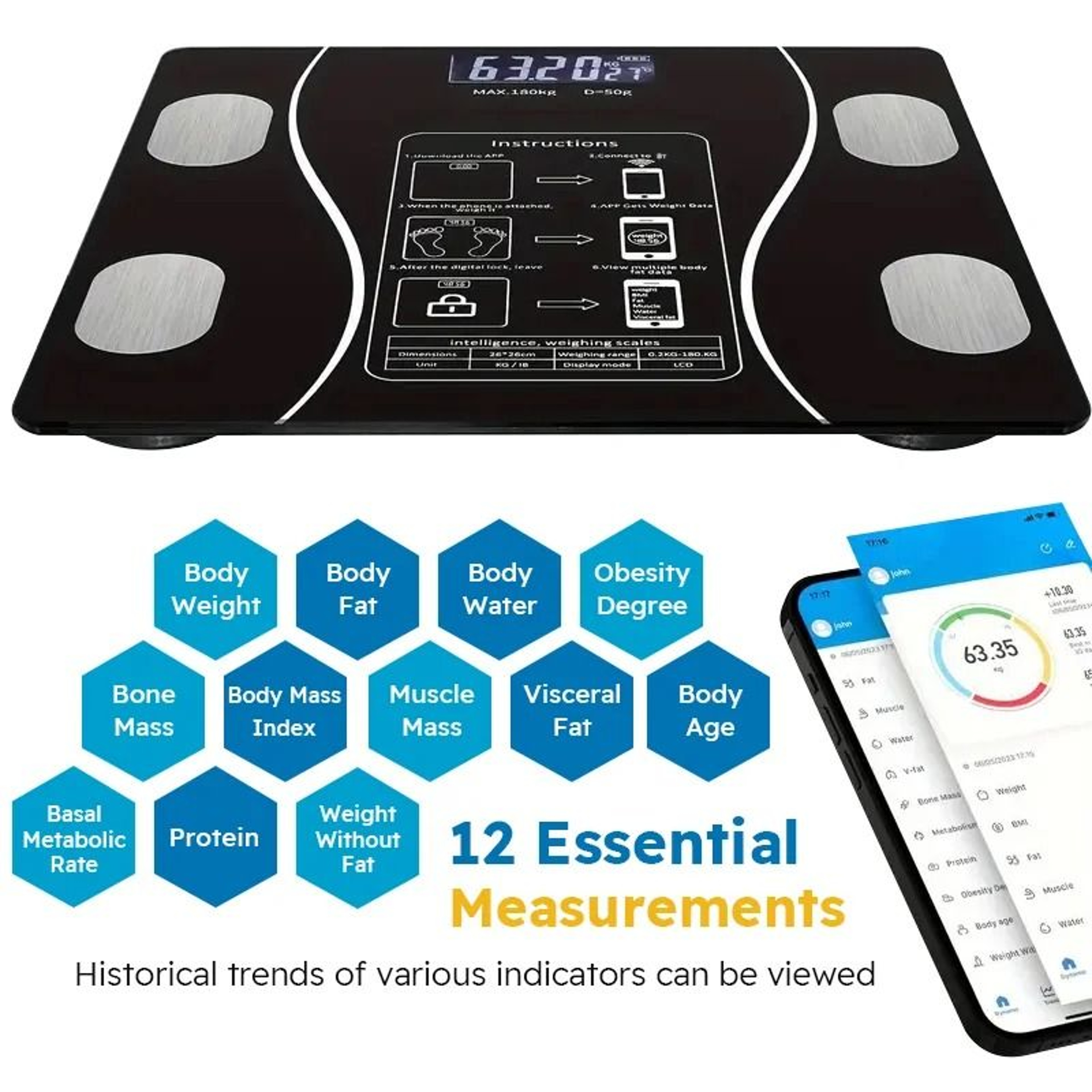 Smart Body Fat Scale With LED Display And Body Composition Analyzer 5