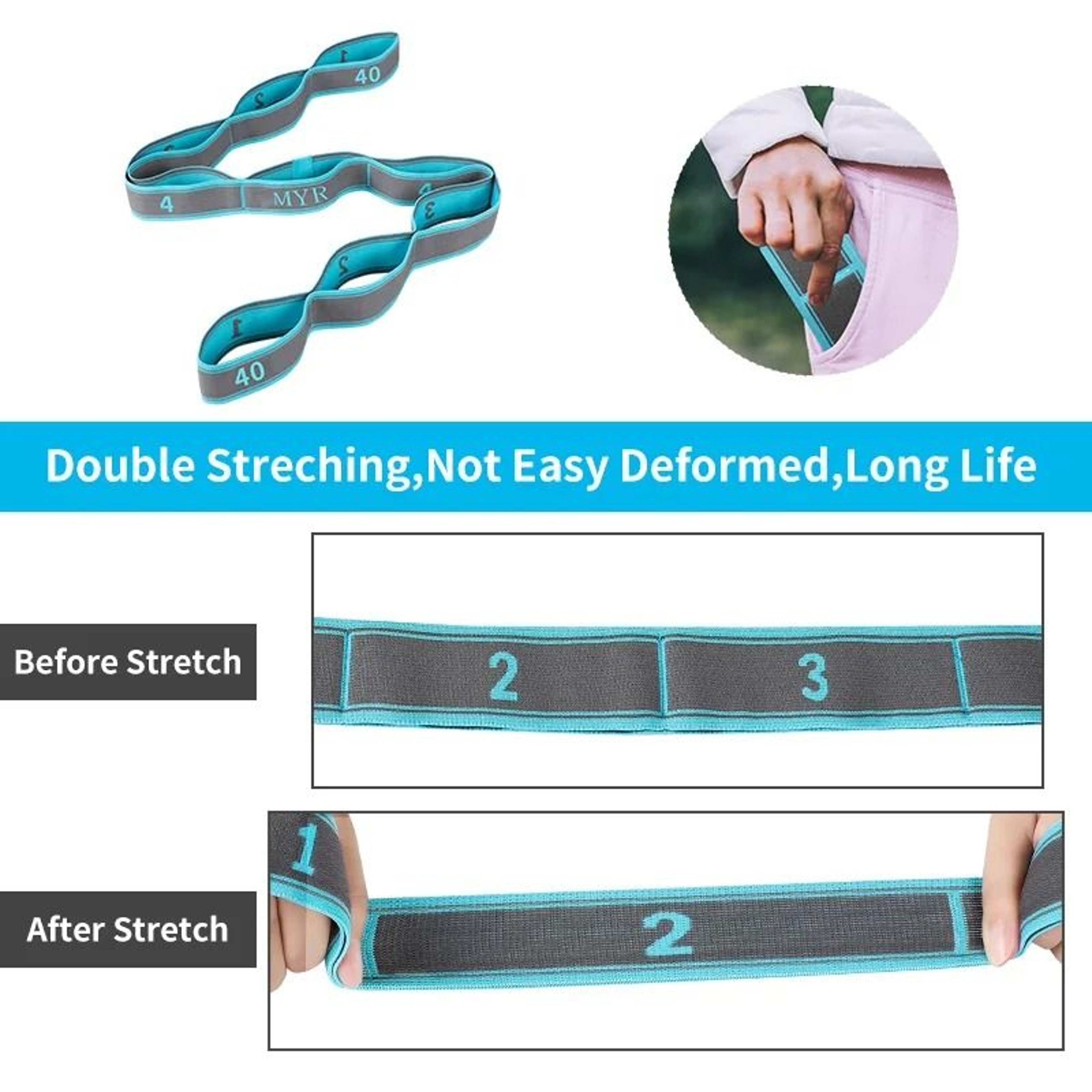 Elastic Yoga Stretching Strap With Loops For Flexibility And Balance 3