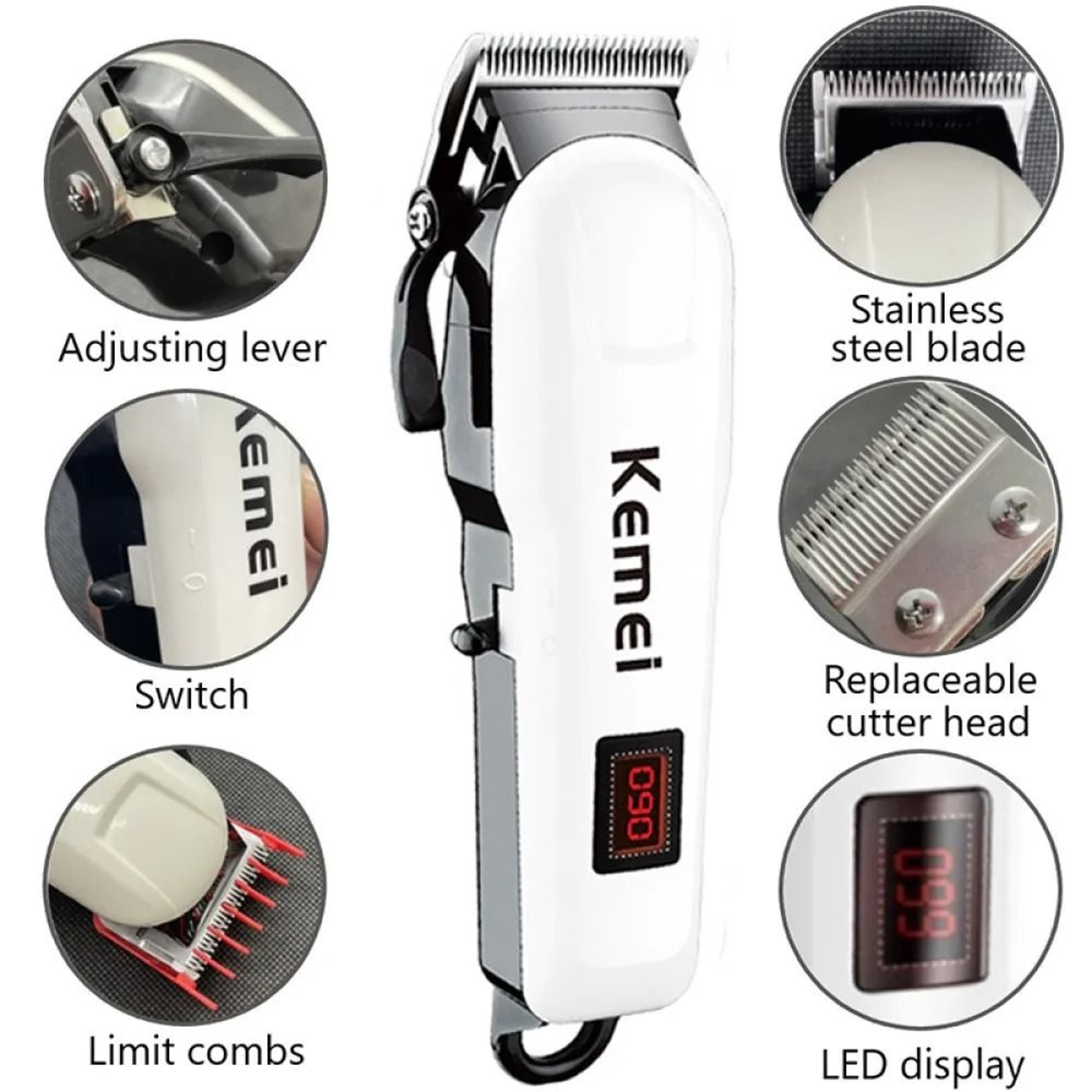 Professional Rechargeable Hair Clipper With LED Display And Multiple Comb Attachments 2