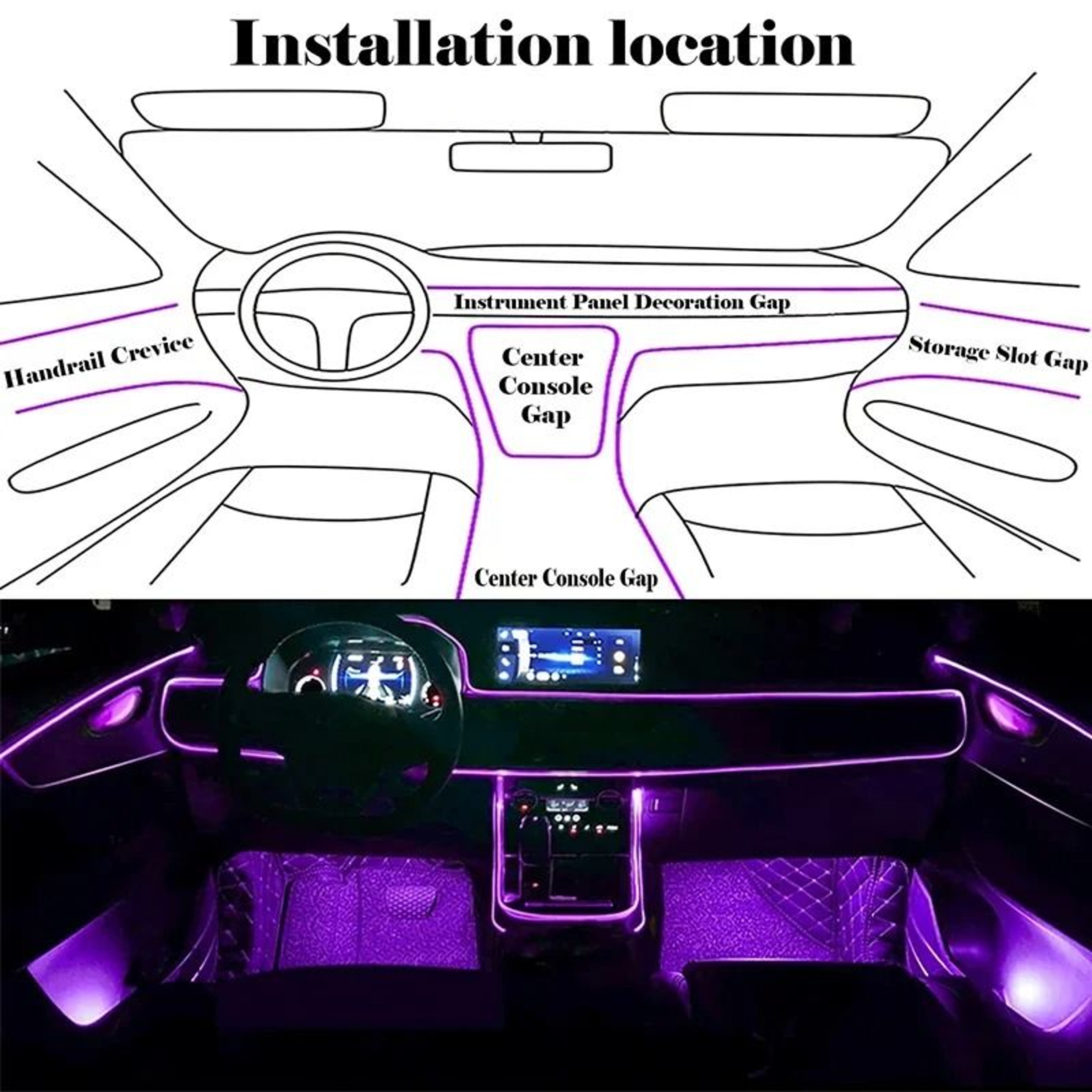 Flexible EL Wire Car Interior RGB LED Strip Lights With App Control 1