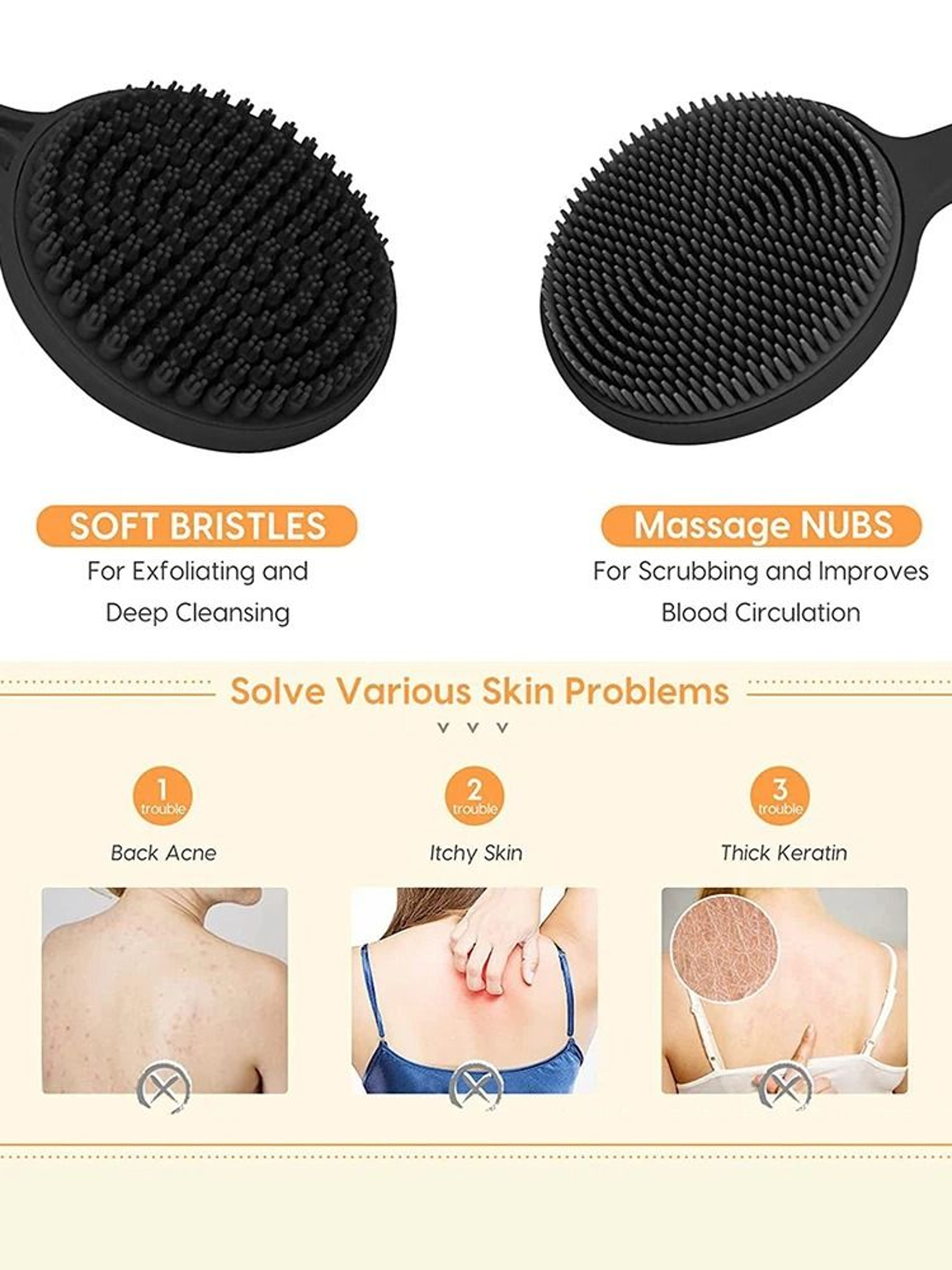 Bath Back Brush With Handle And Exfoliating Shower Sponge 4