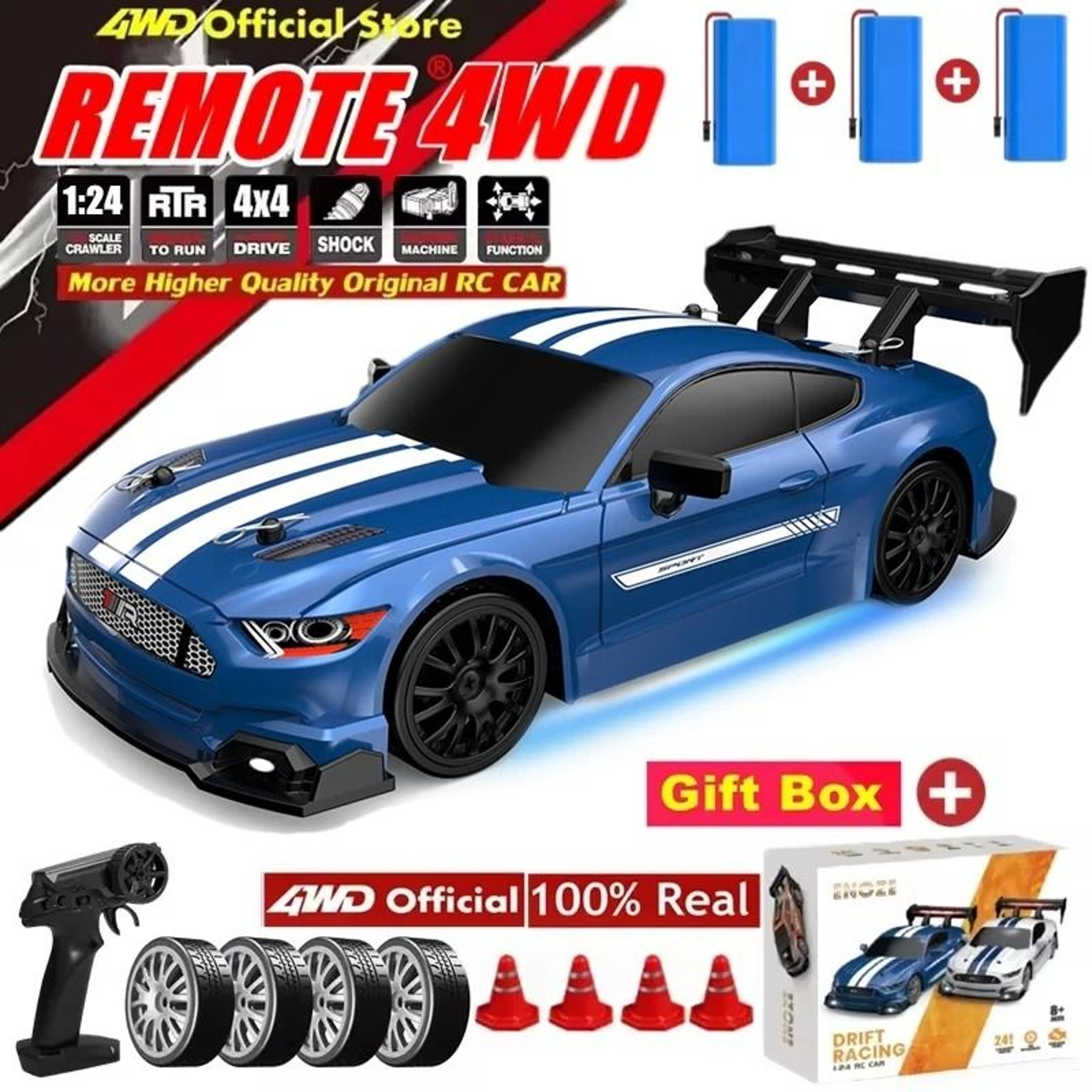 4WD RC Drift Car With LED Lights Rechargeable Remote Control Racing Toy 1