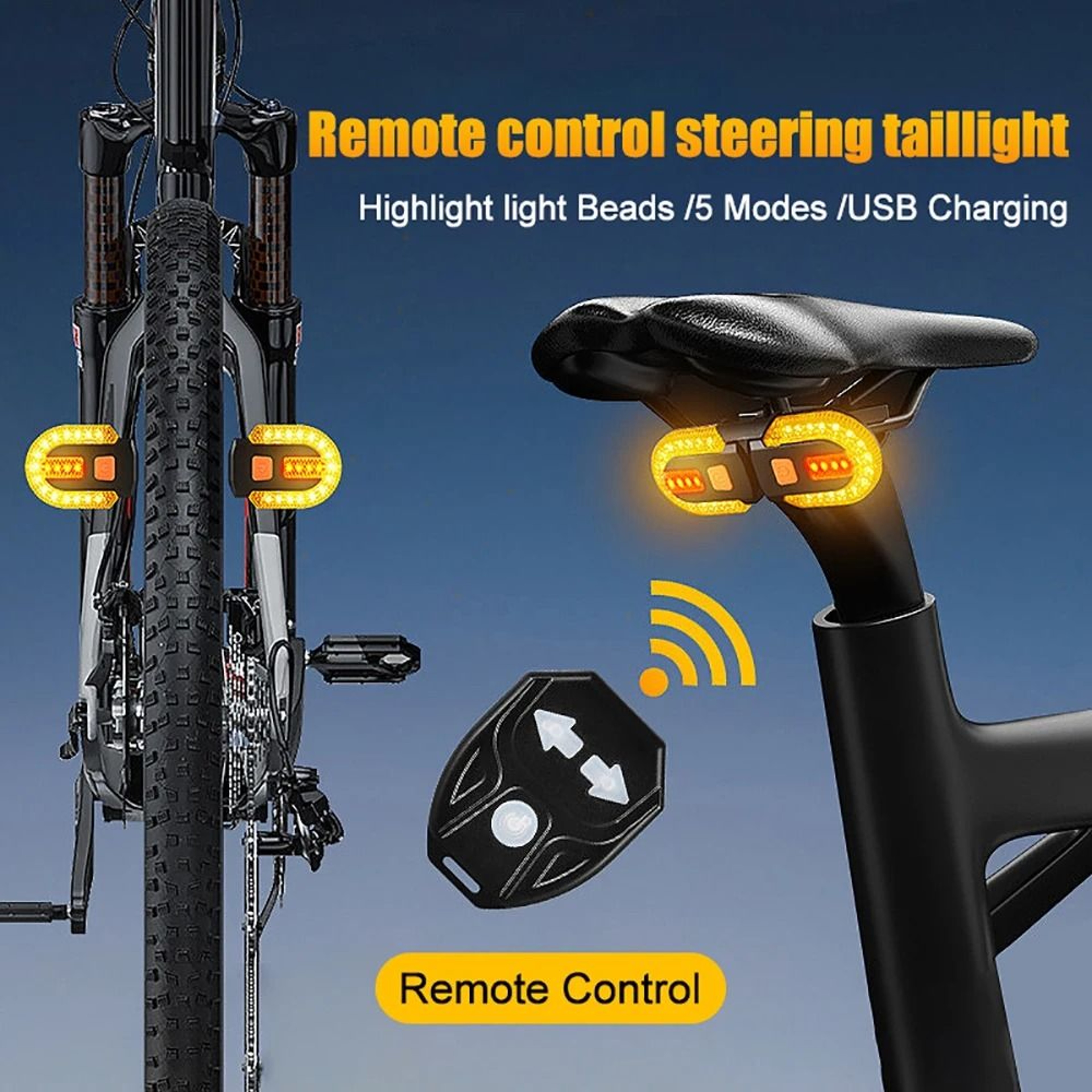 Wireless Bicycle Turn Signal Taillight USB Rechargeable With Remote Control 0