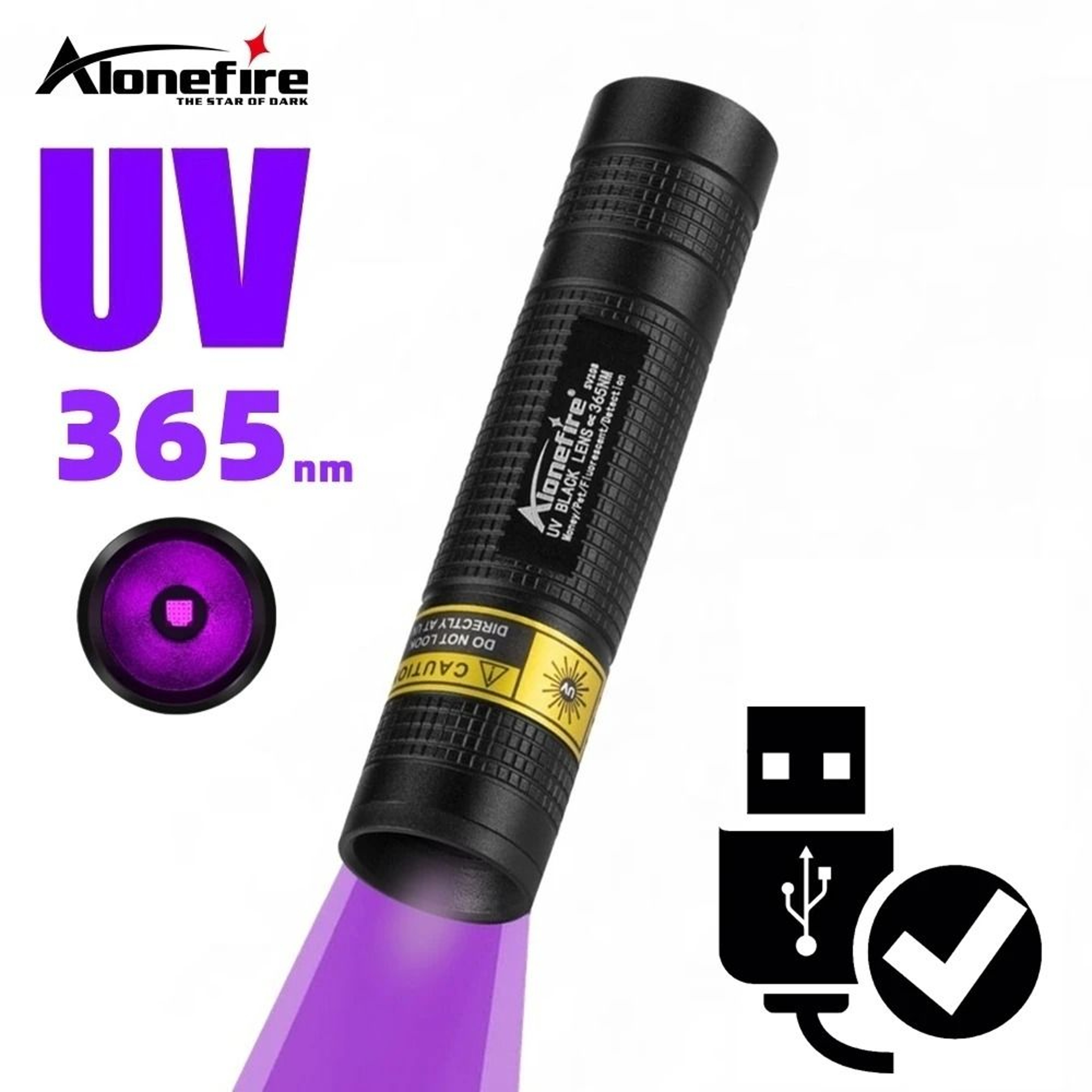 Mini UV Blacklight Flashlight 365nm USB Rechargeable 0