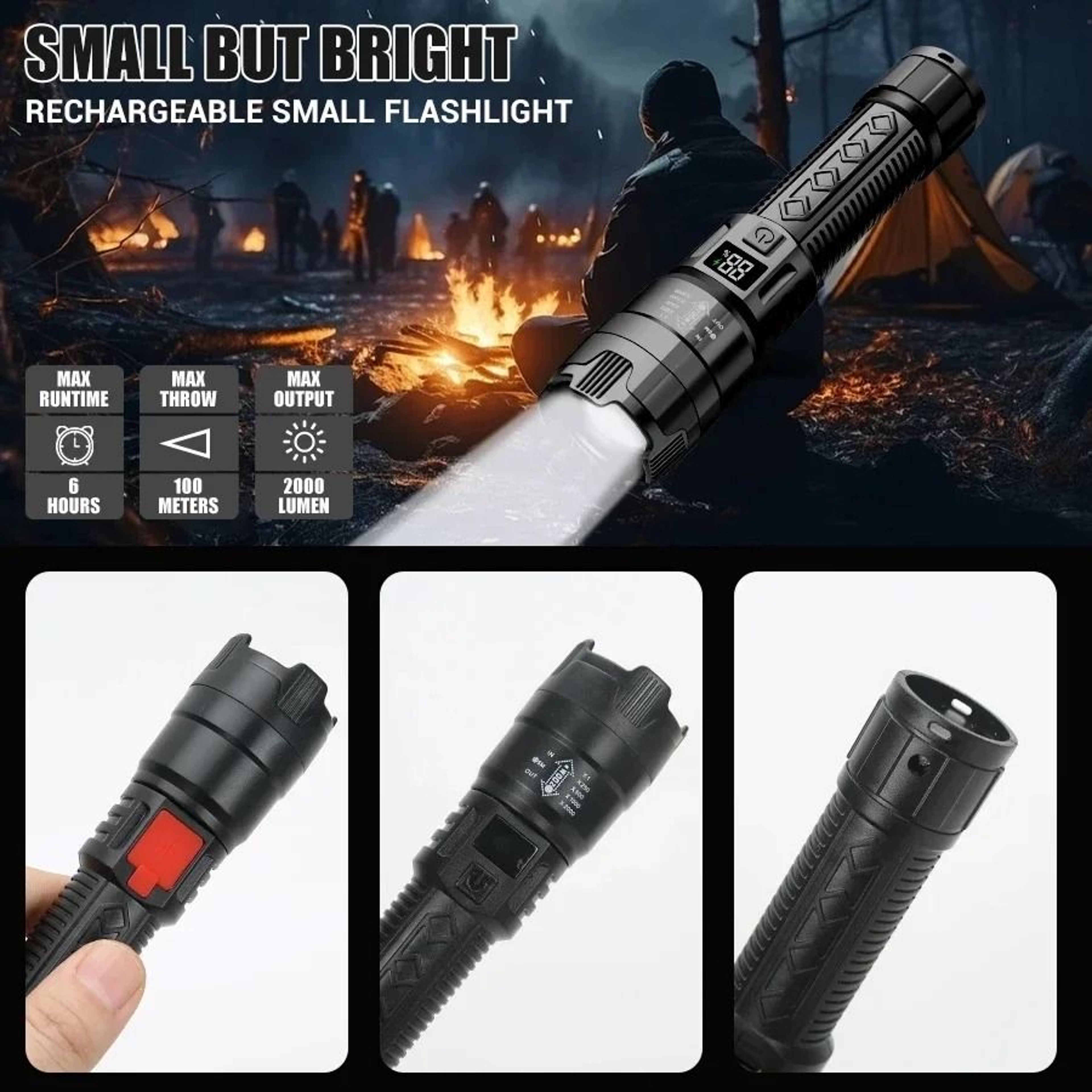 High Power Rechargeable LED Flashlight With Builtin Battery 2