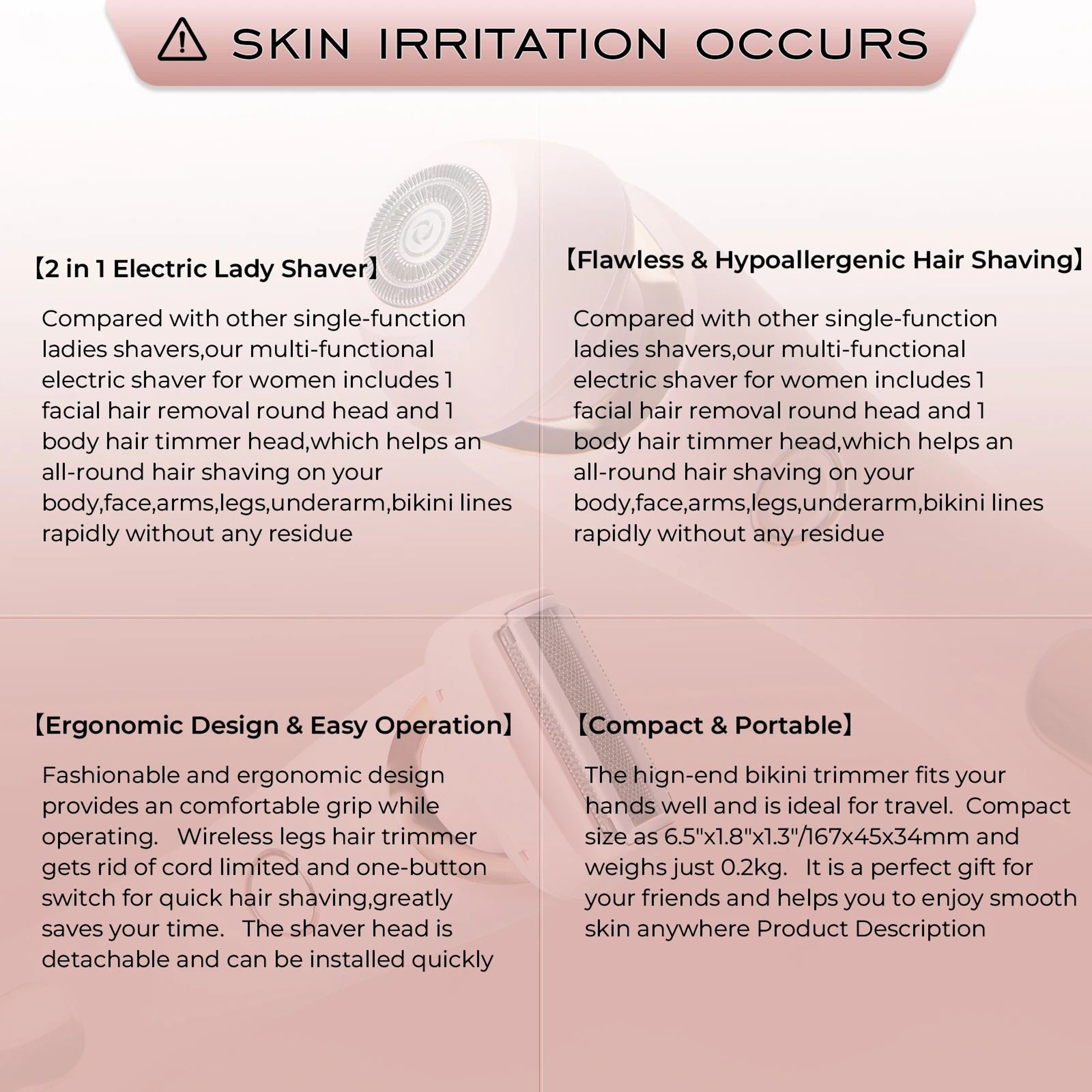 Waterproof Painless Electric Shaver For Women With 2 In 1 Heads 5