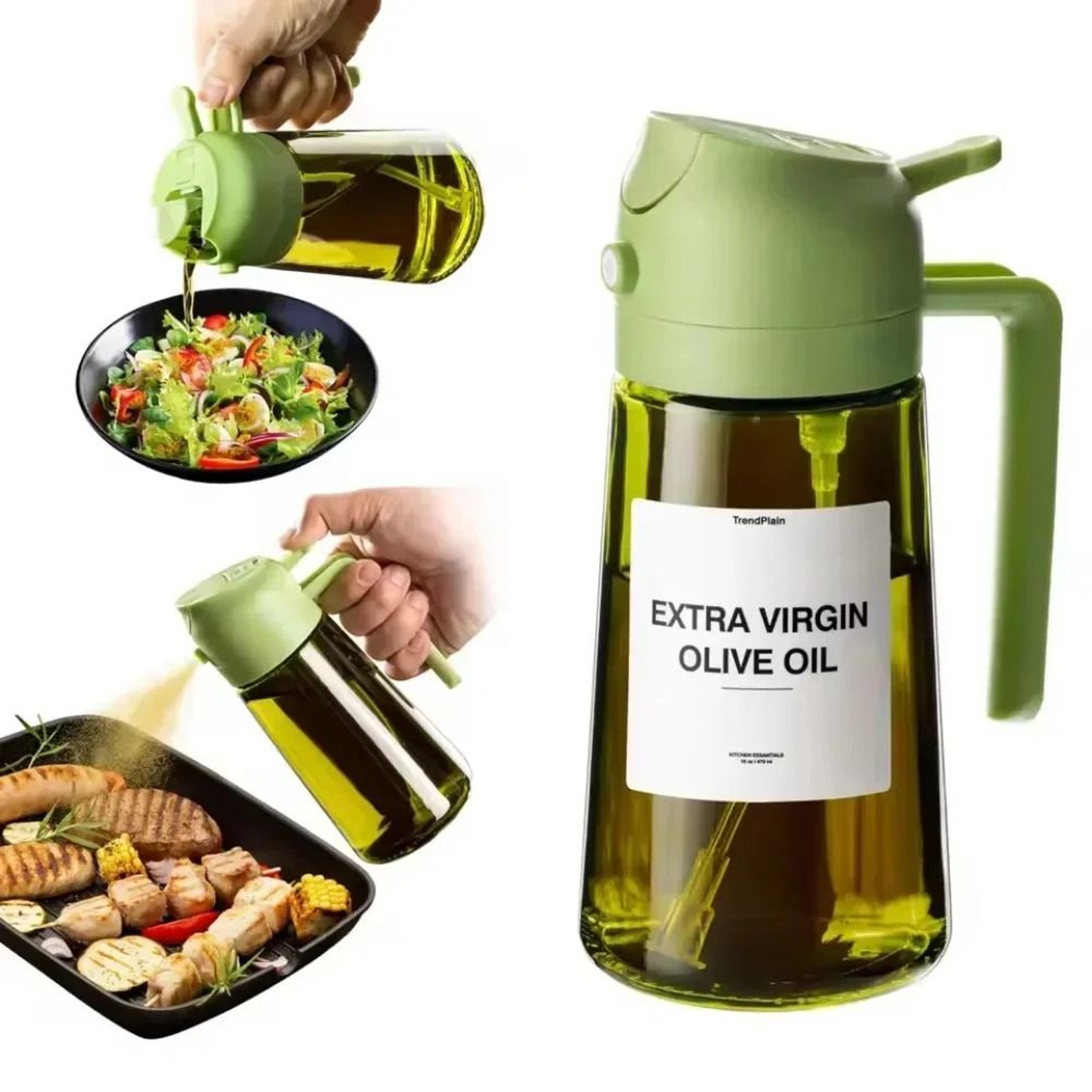 Olive Oil Dispenser Bottle 470ml Dark Green Glass Oil Sprayer 0