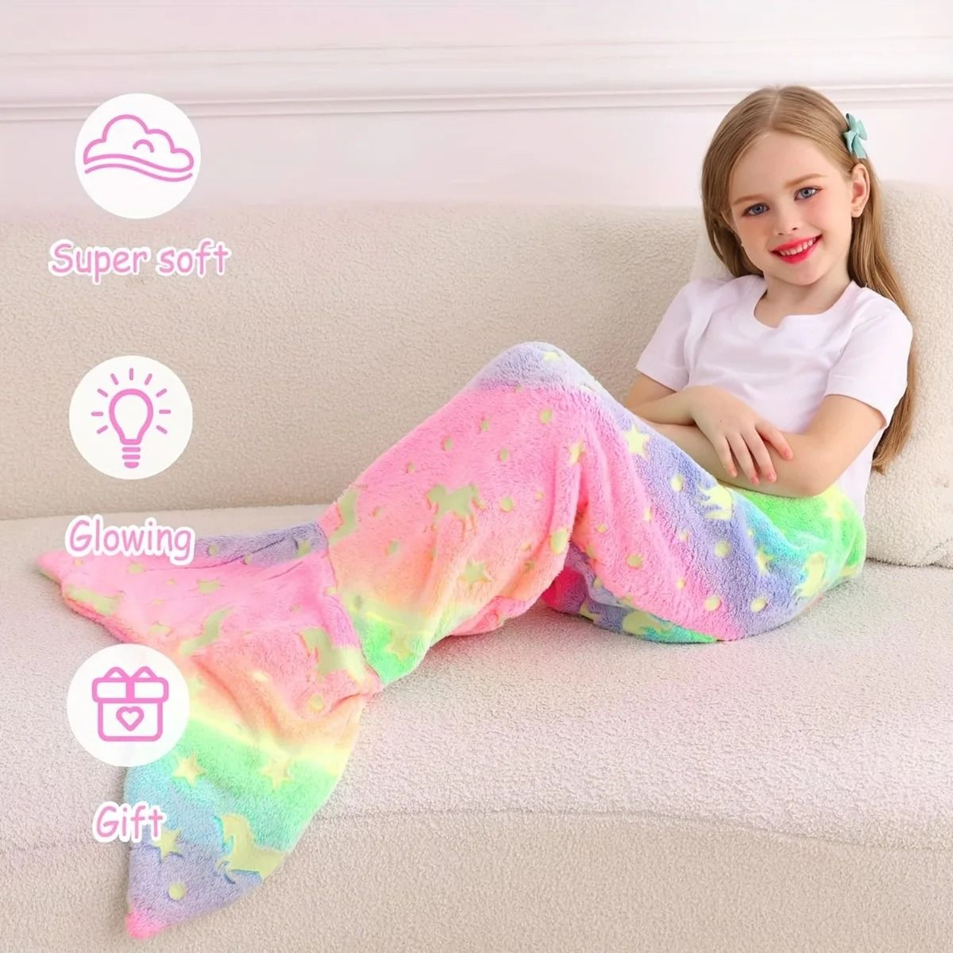Glow In The Dark Mermaid Tail Blanket For Girls  Super Soft Flannel 0