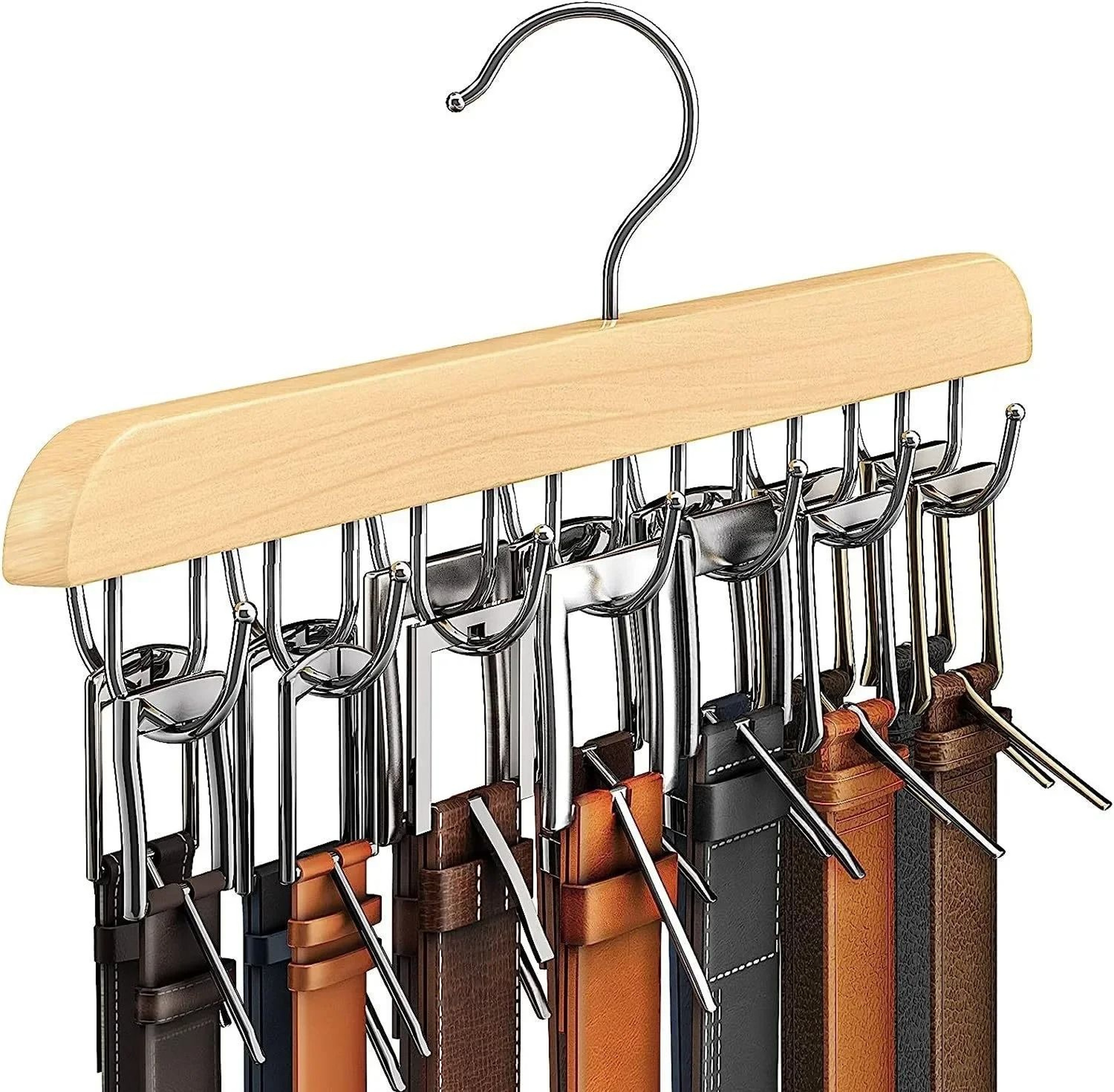 Wooden Belt And Scarf Hanger Organizer For Closet Storage 6