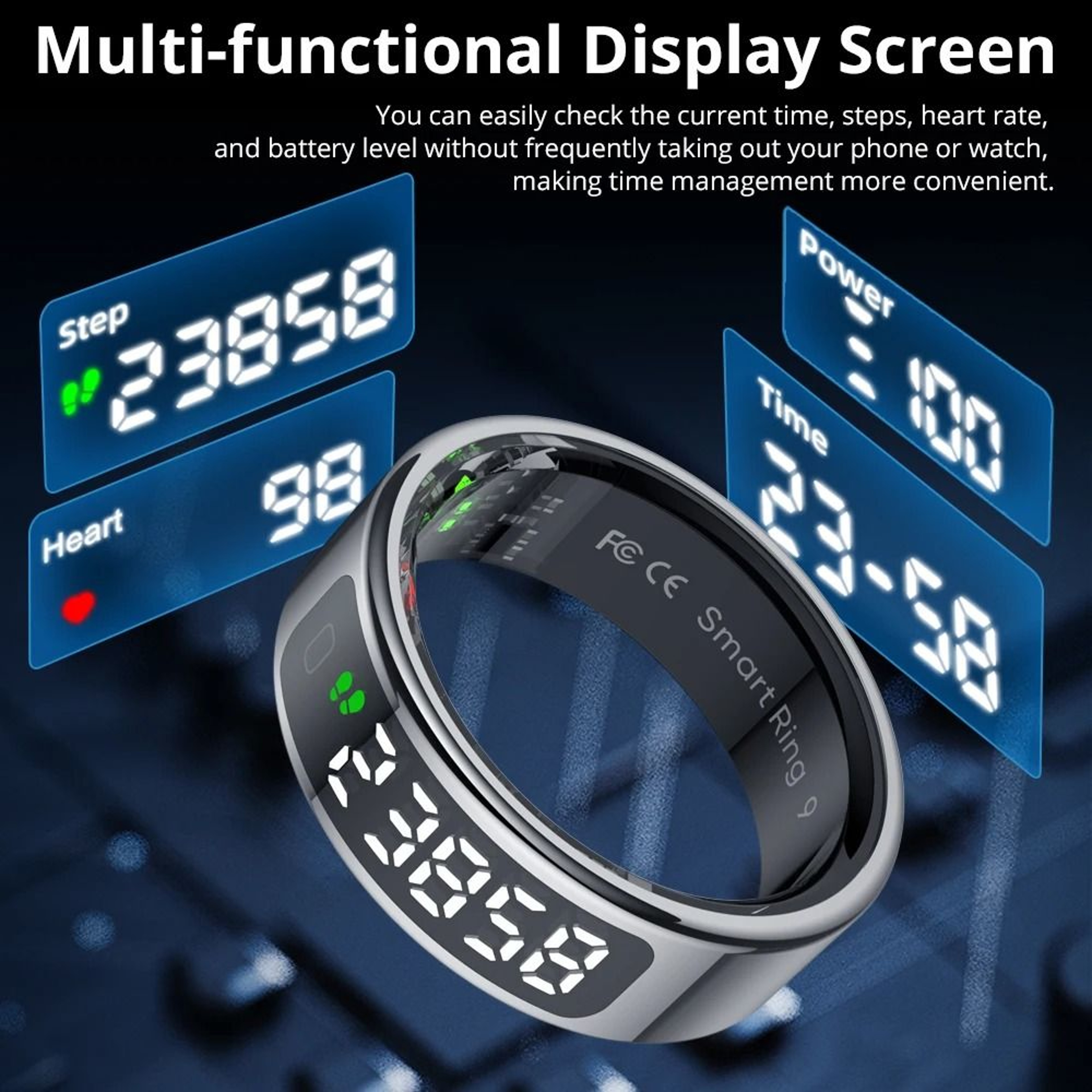 Smart Ring With Display Screen And Wireless Charging Waterproof Fitness Health Tracker 3