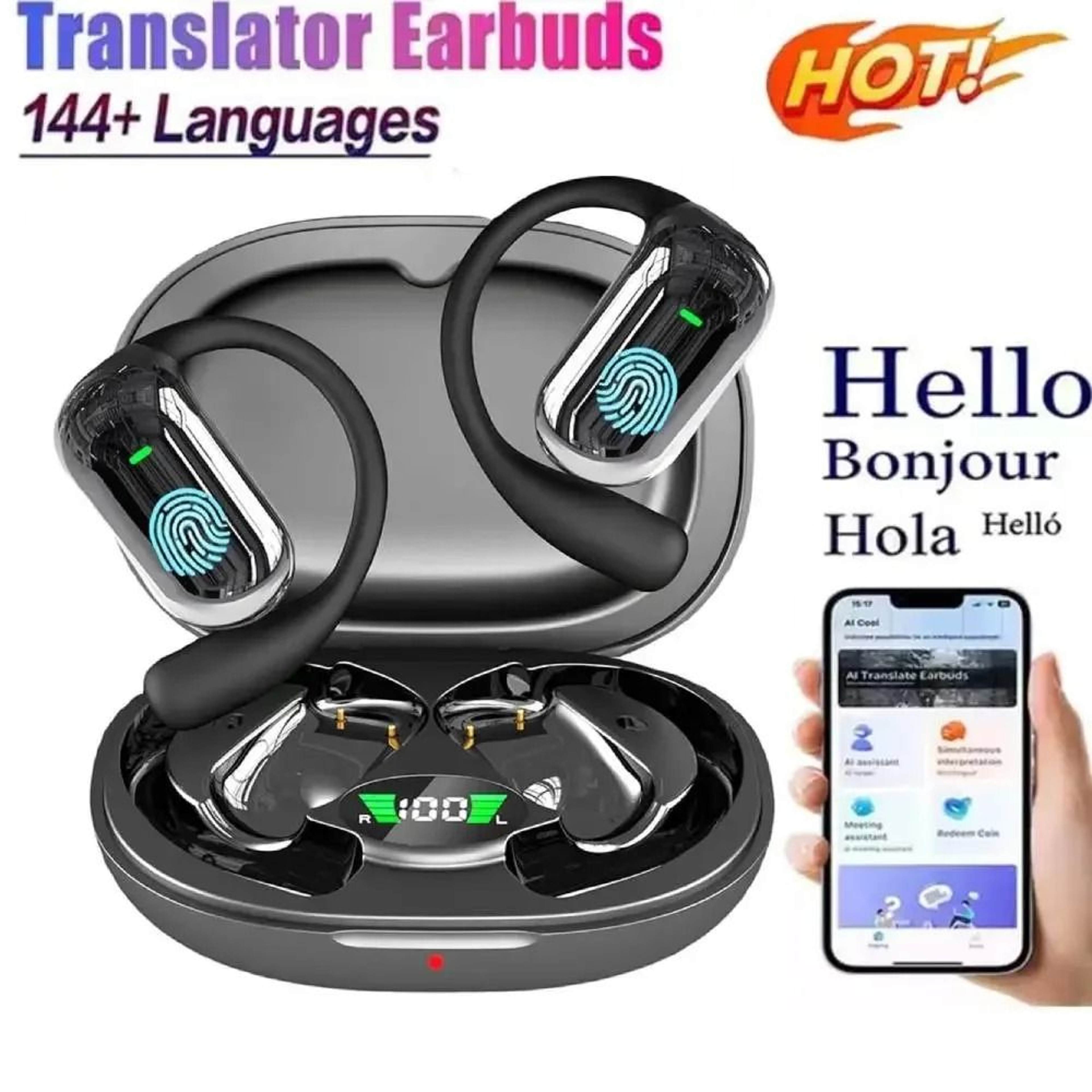 AI Translation Earbuds With Bluetooth 53 Open Ear Design And ENC Noise Cancellation 0
