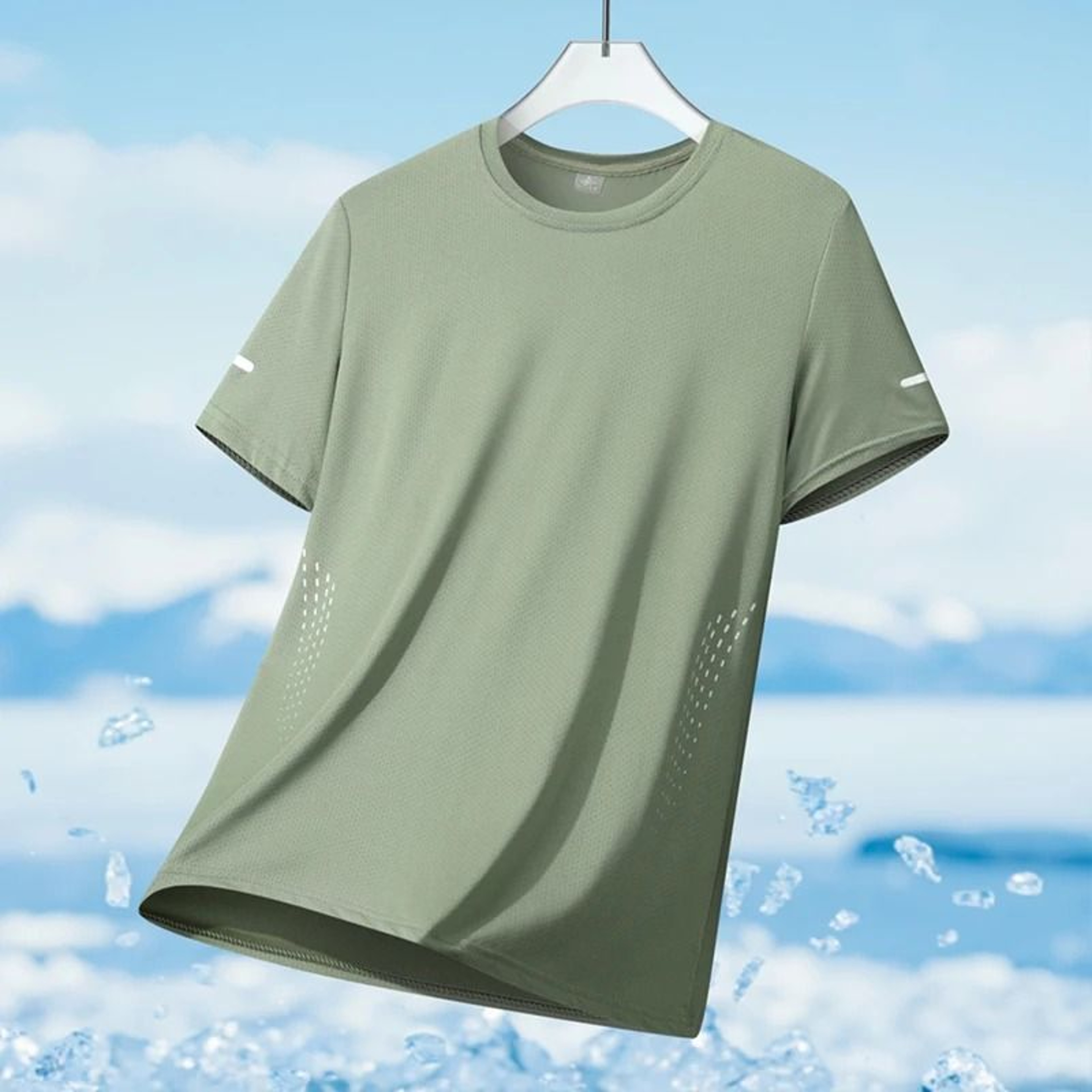 Mens Running TShirt  Quick Dry Ice Silk Fitness Top With Reflective Print Breathable Short Sleeve U 15