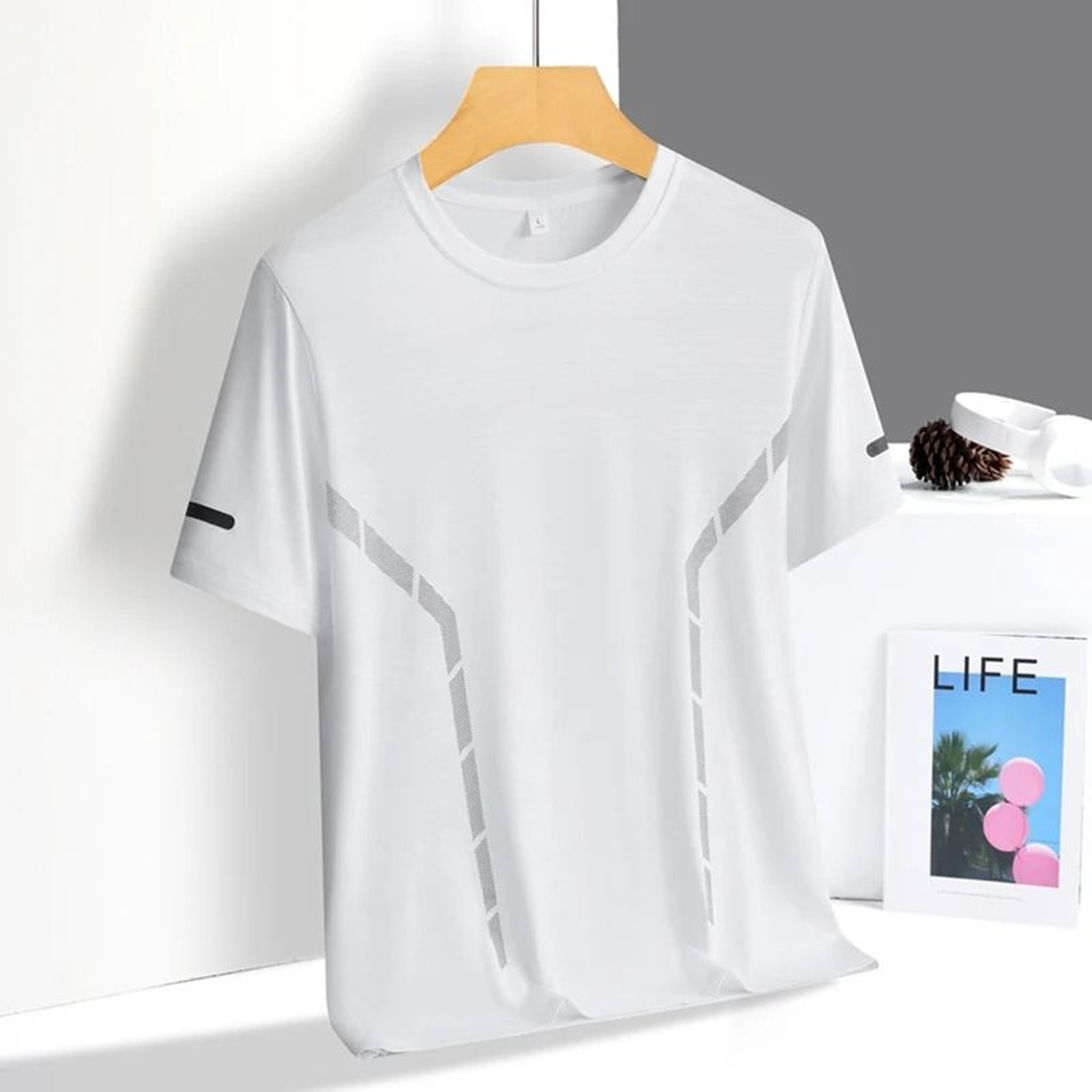 Mens Running TShirt  Quick Dry Ice Silk Fitness Top With Reflective Print Breathable Short Sleeve U 19