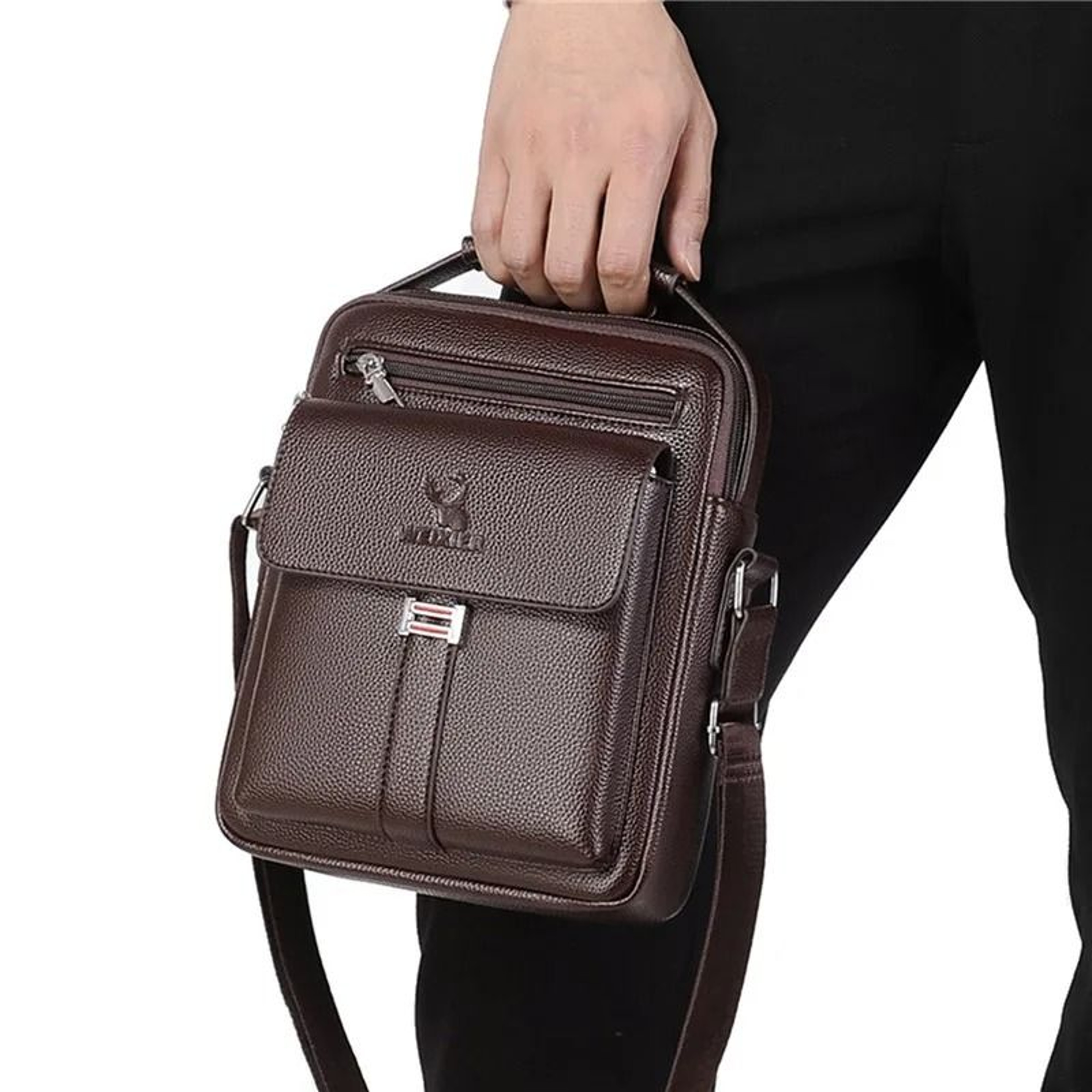 Men Crossbody Shoulder Bag Waterproof PU Leather Messenger Tote With Large Capacity 4