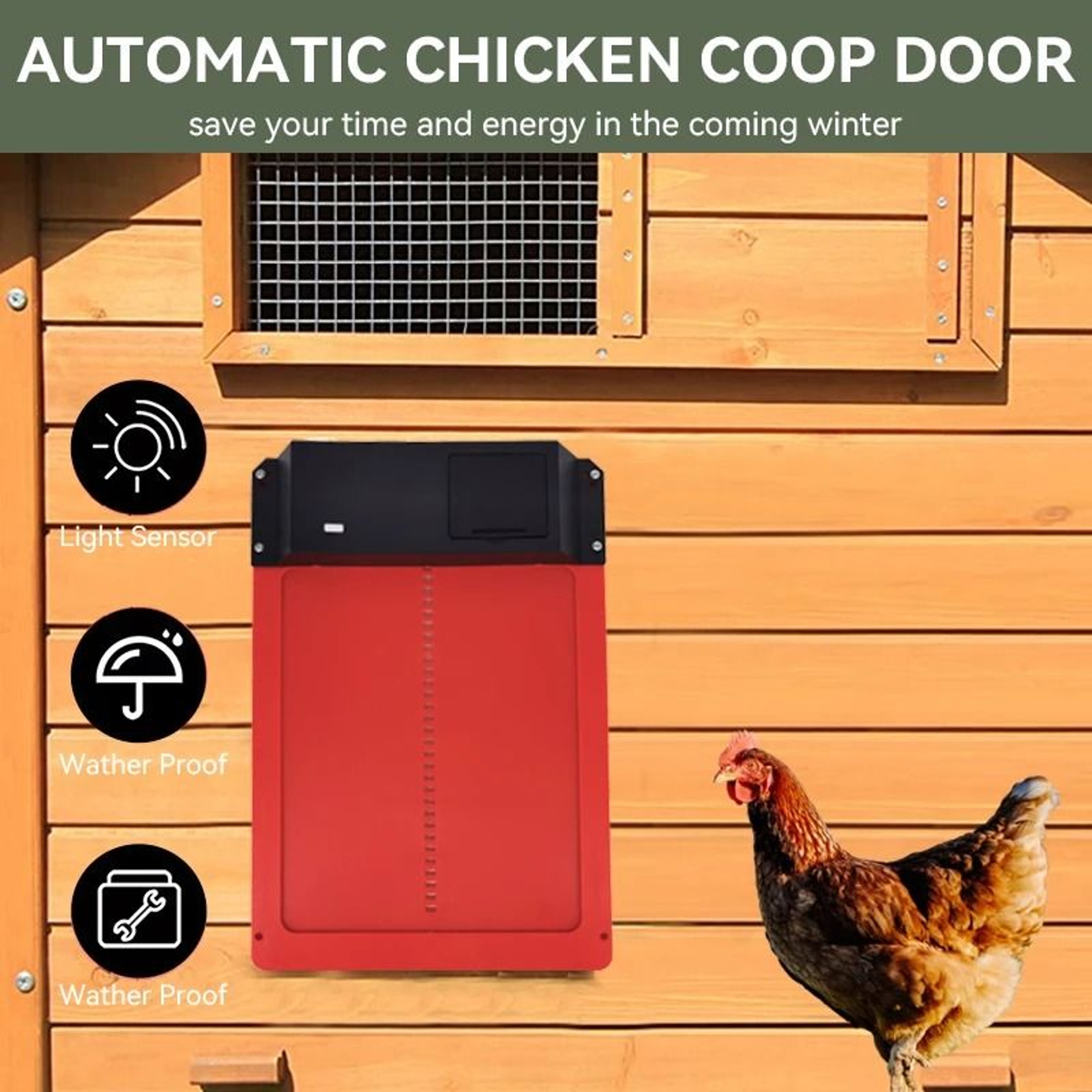 Automatic Chicken Coop Door Opener With Light Sensor And Waterproof Battery Power 0