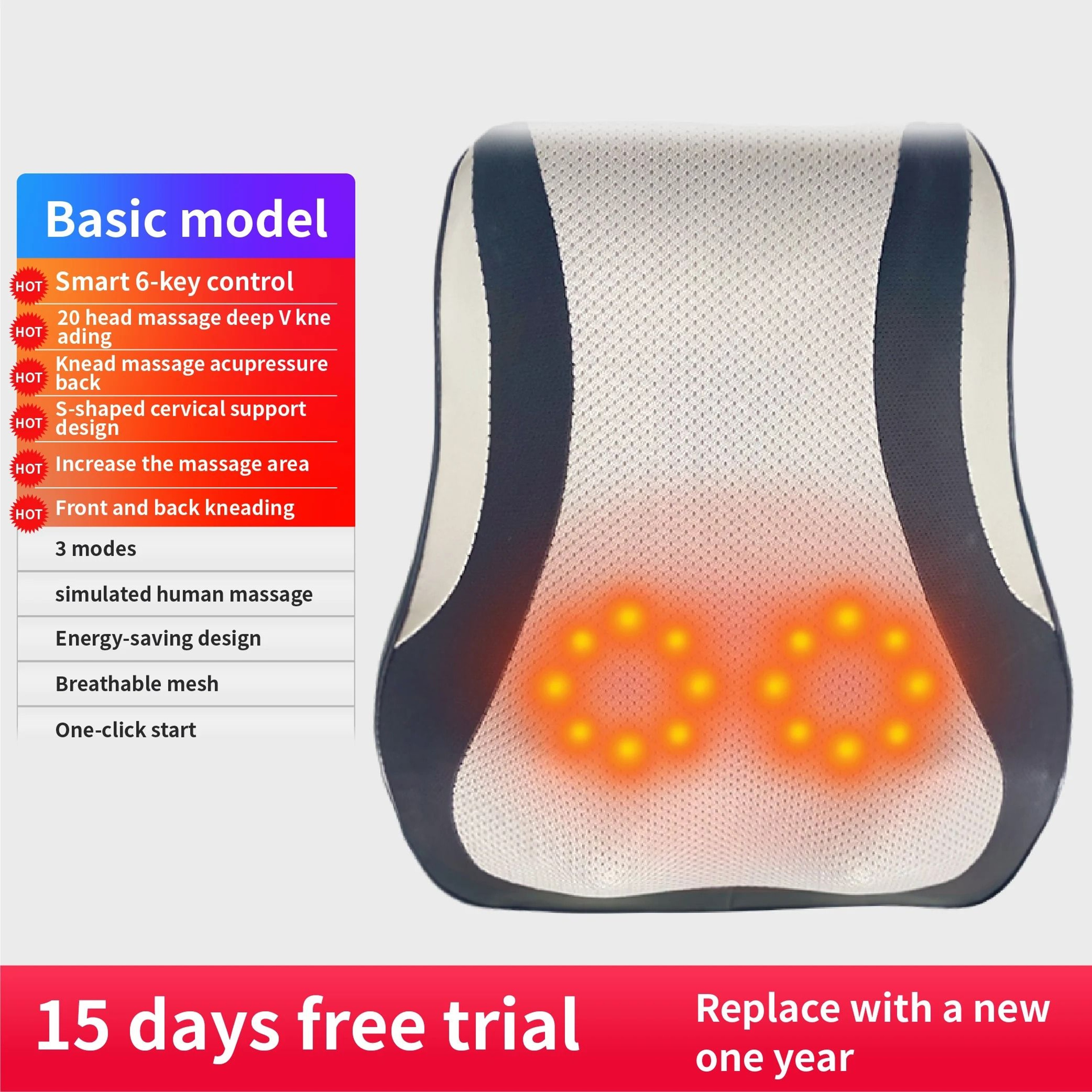 Electric Shiatsu Neck And Back Massager Pillow With Heat And Vibration For Home Or Car 7
