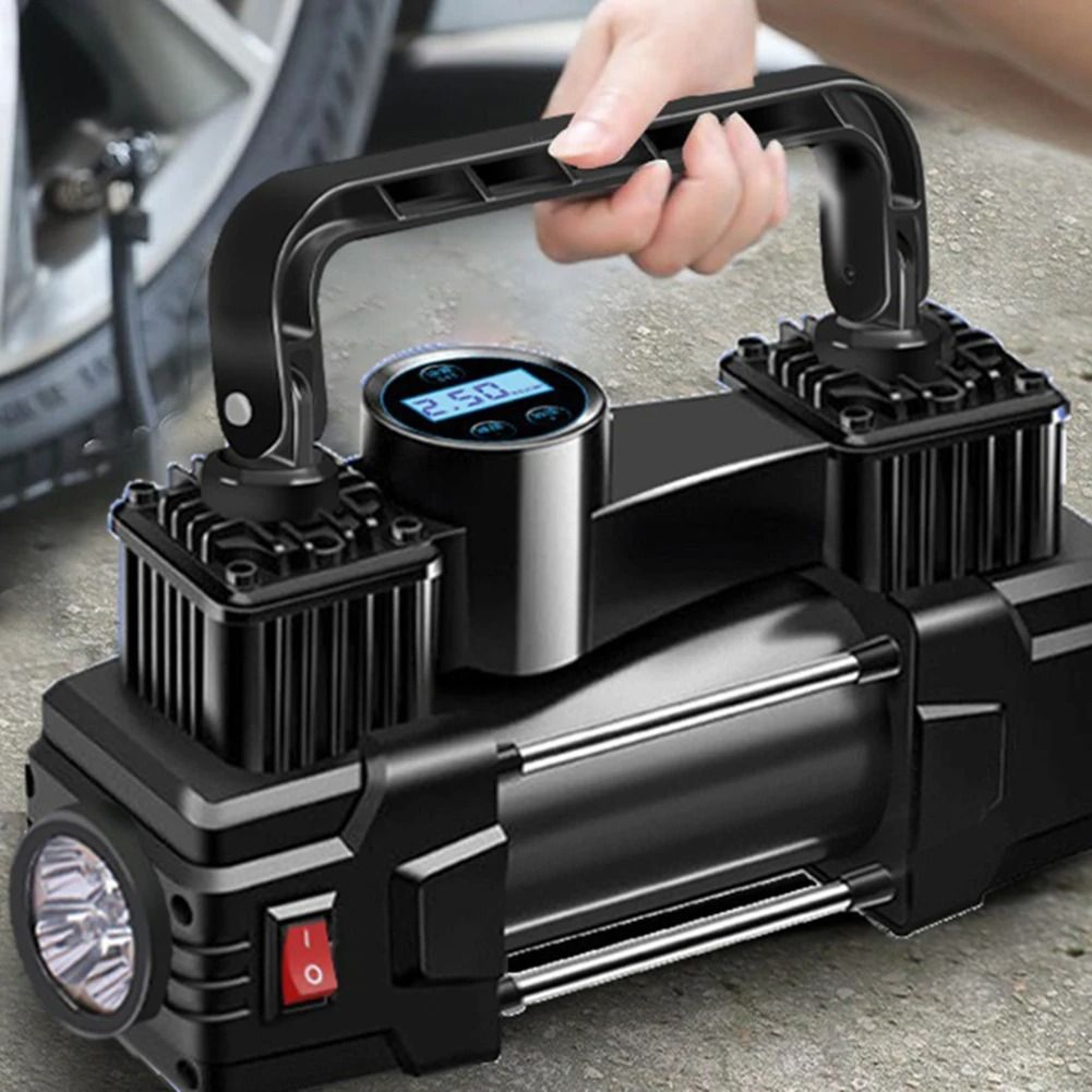 Mini Air Compressor 12V 150PSI Dual Cylinder Heavy Duty Tire Inflator With LED Light 0