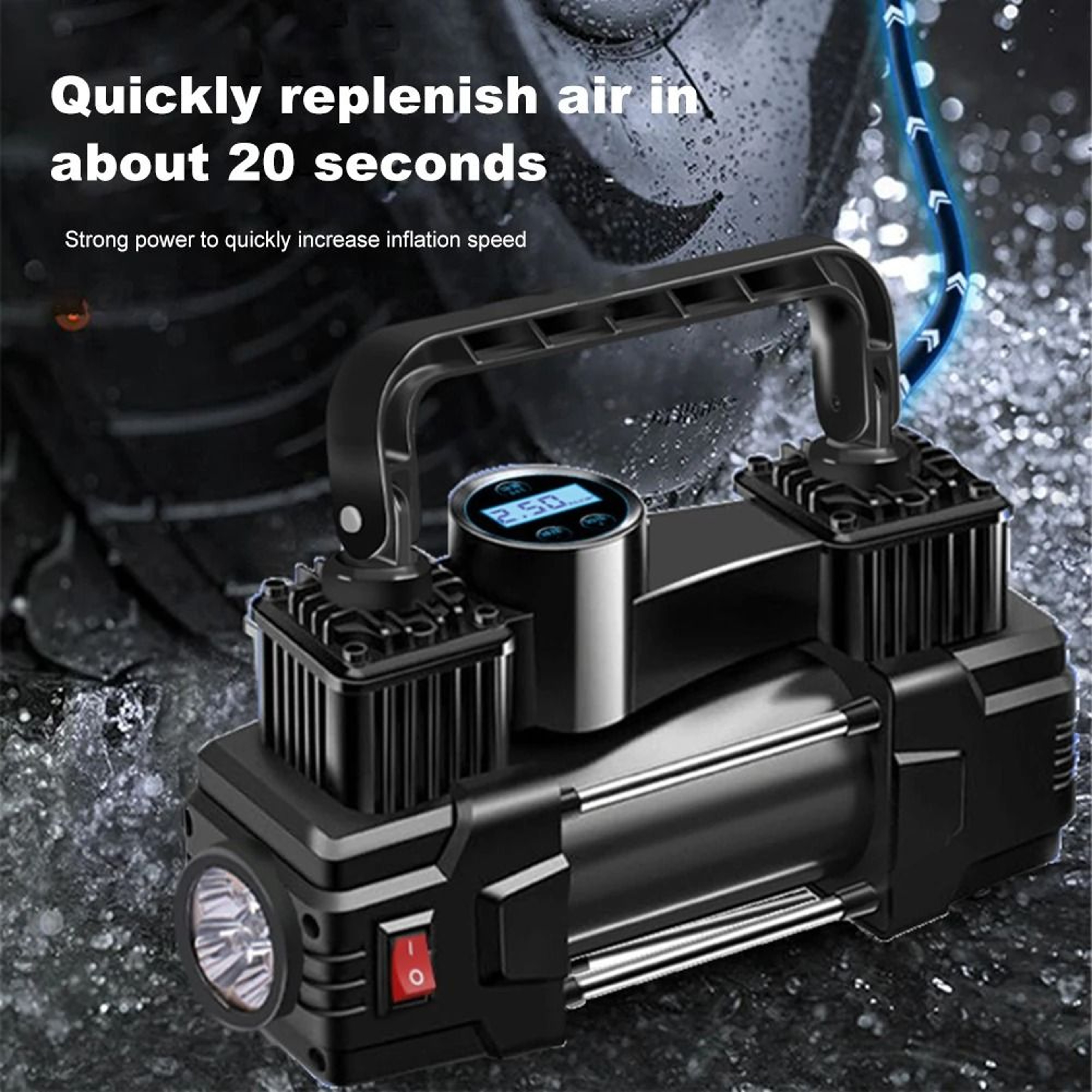 Mini Air Compressor 12V 150PSI Dual Cylinder Heavy Duty Tire Inflator With LED Light 2