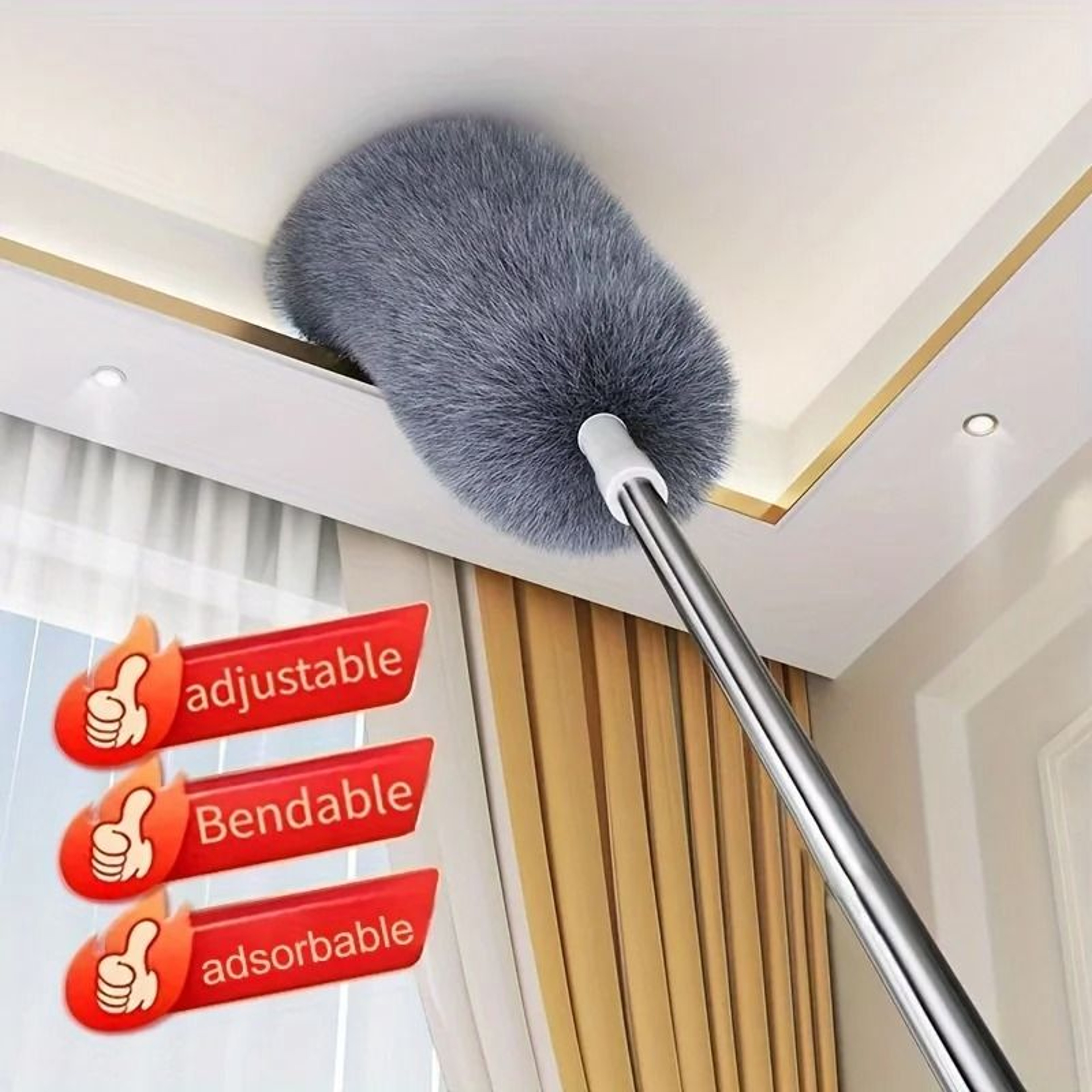 Multifunctional Retractable Duster With Bendable Head For Ceiling Furniture And Car Cleaning 0
