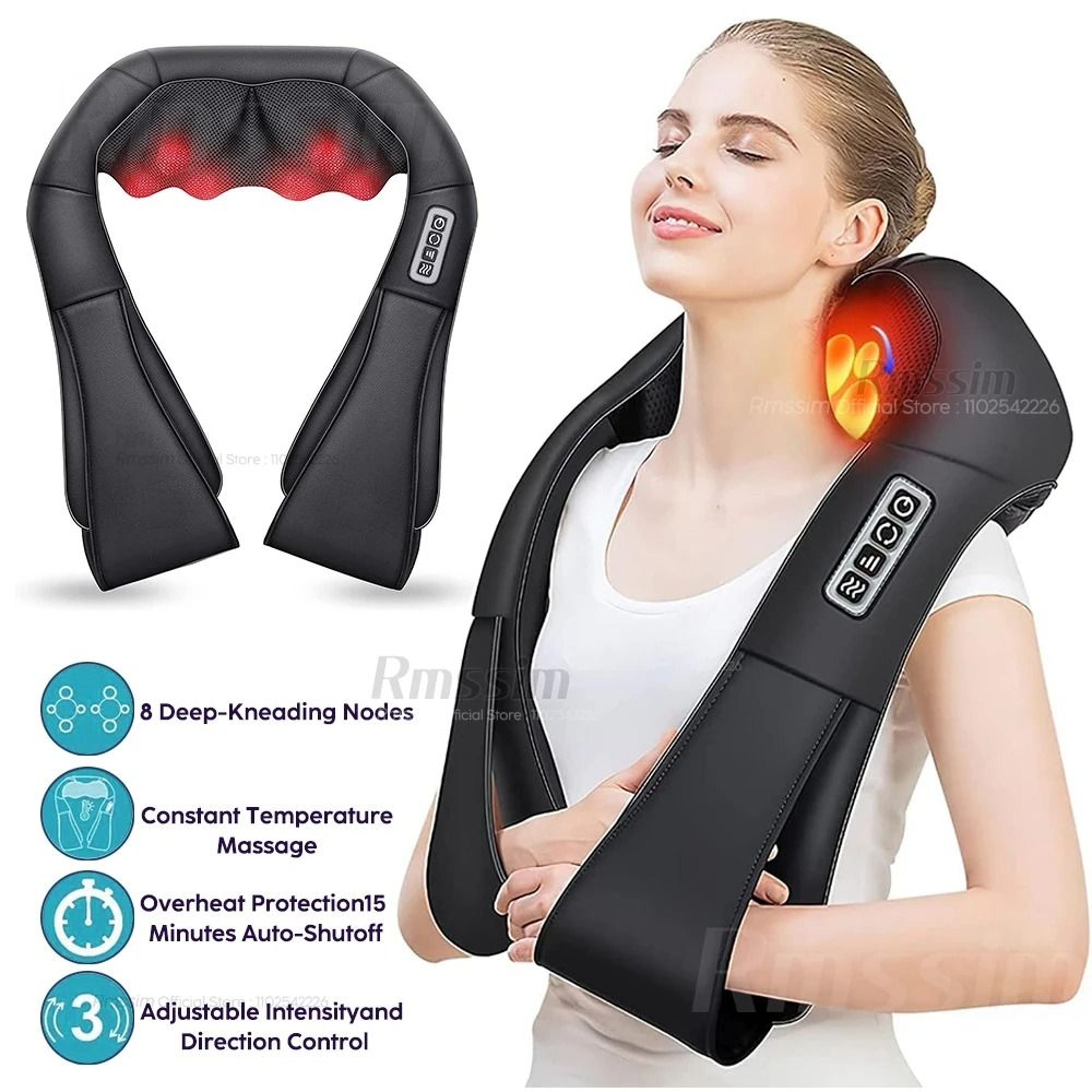 Shiatsu Neck And Shoulder Massager Heated Deep Kneading Back And Body Massage Pillow 0